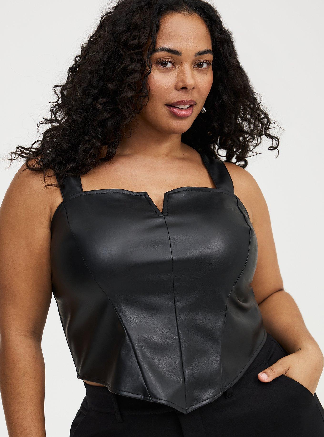 Faux Leather Notch Neck Top