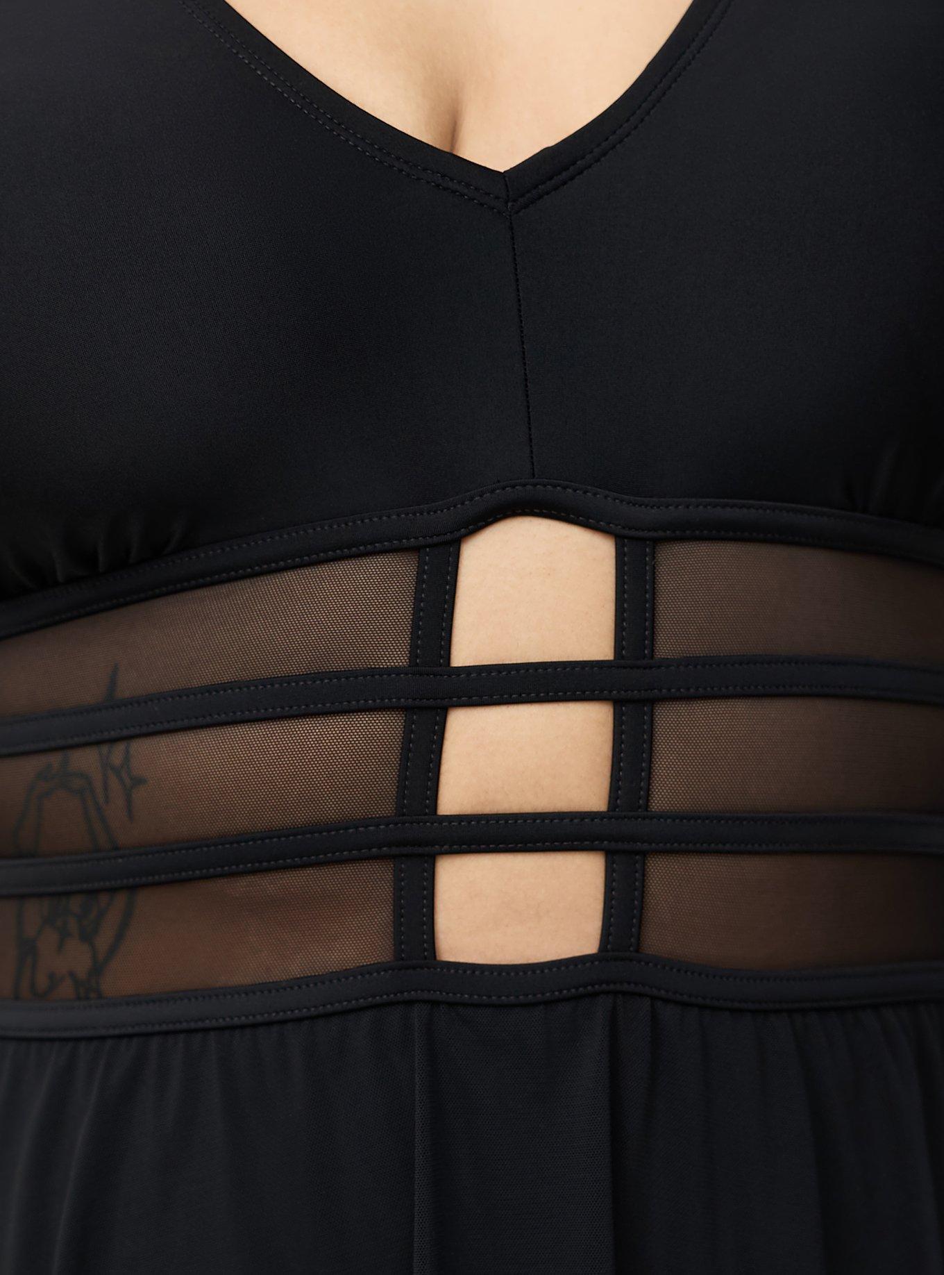 Wire-Free Mesh Panel Swim Dress, DEEP BLACK, alternate