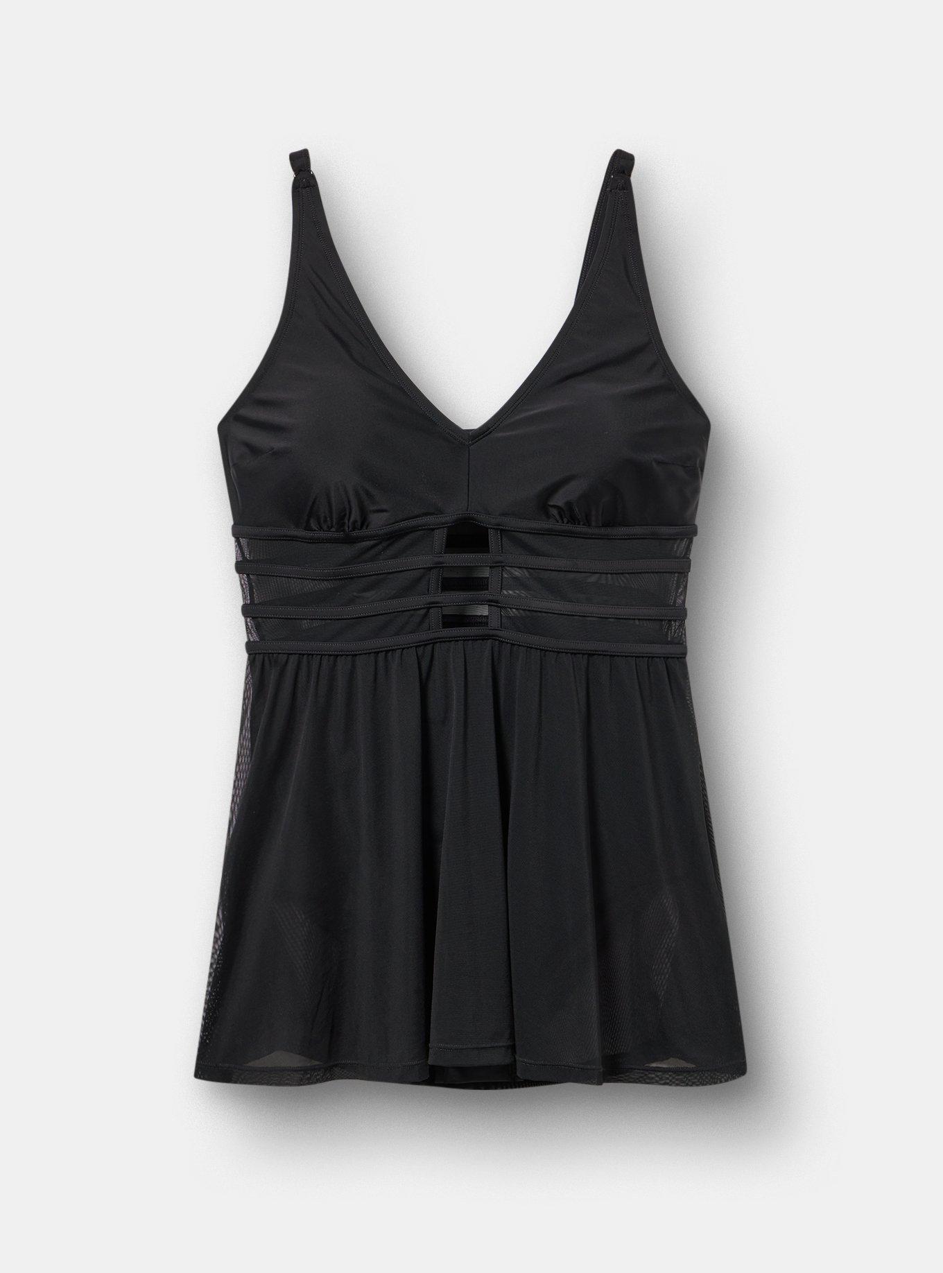 Wire-Free Mesh Panel Swim Dress, DEEP BLACK, hi-res