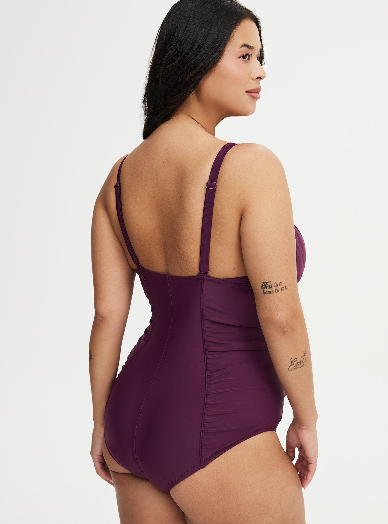 Wire Free Slim Fix V-Neck Corset One Piece, EGGPLANT SWIM, alternate
