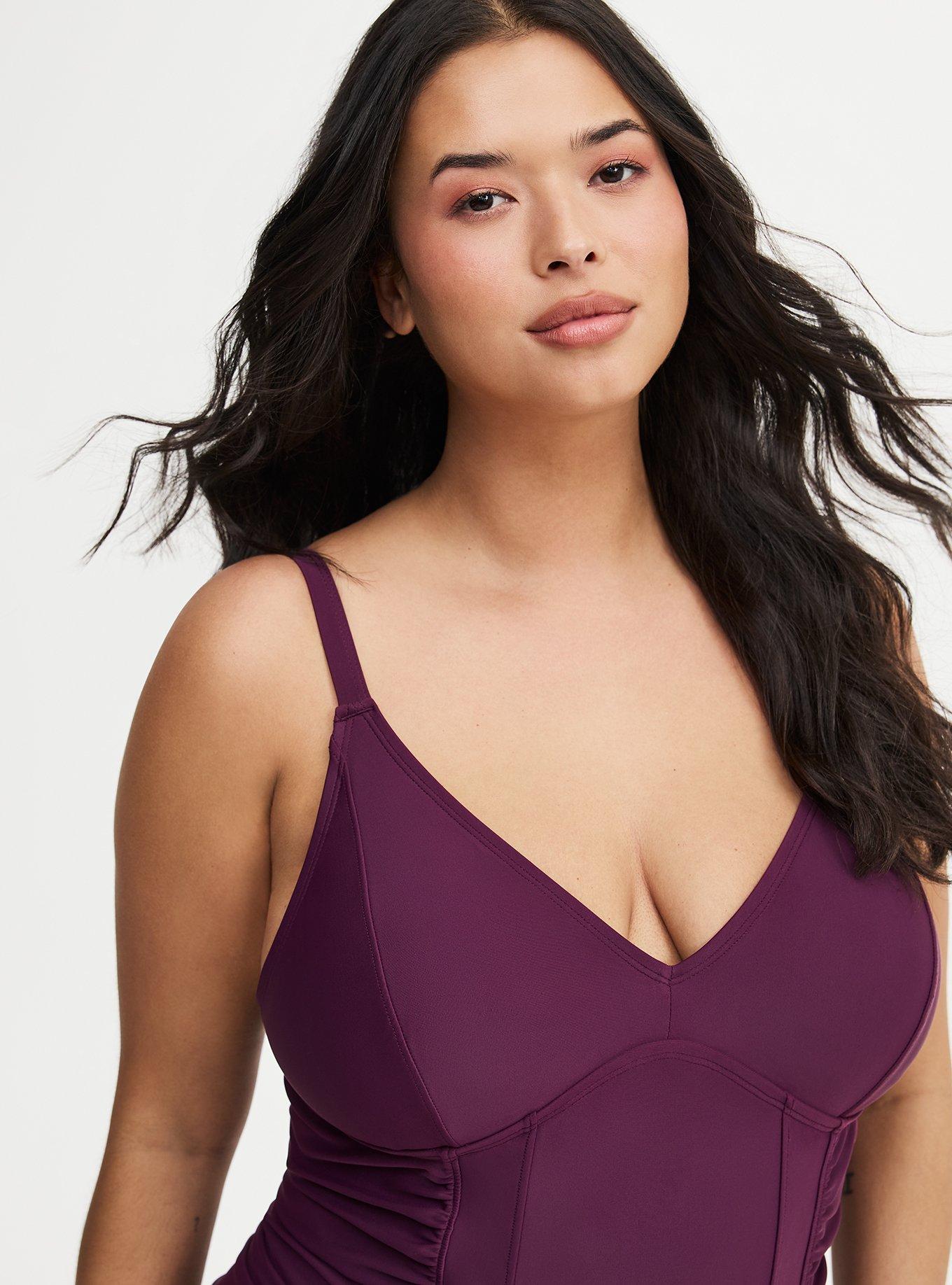 Wire Free Slim Fix V-Neck Corset One Piece, EGGPLANT SWIM, alternate