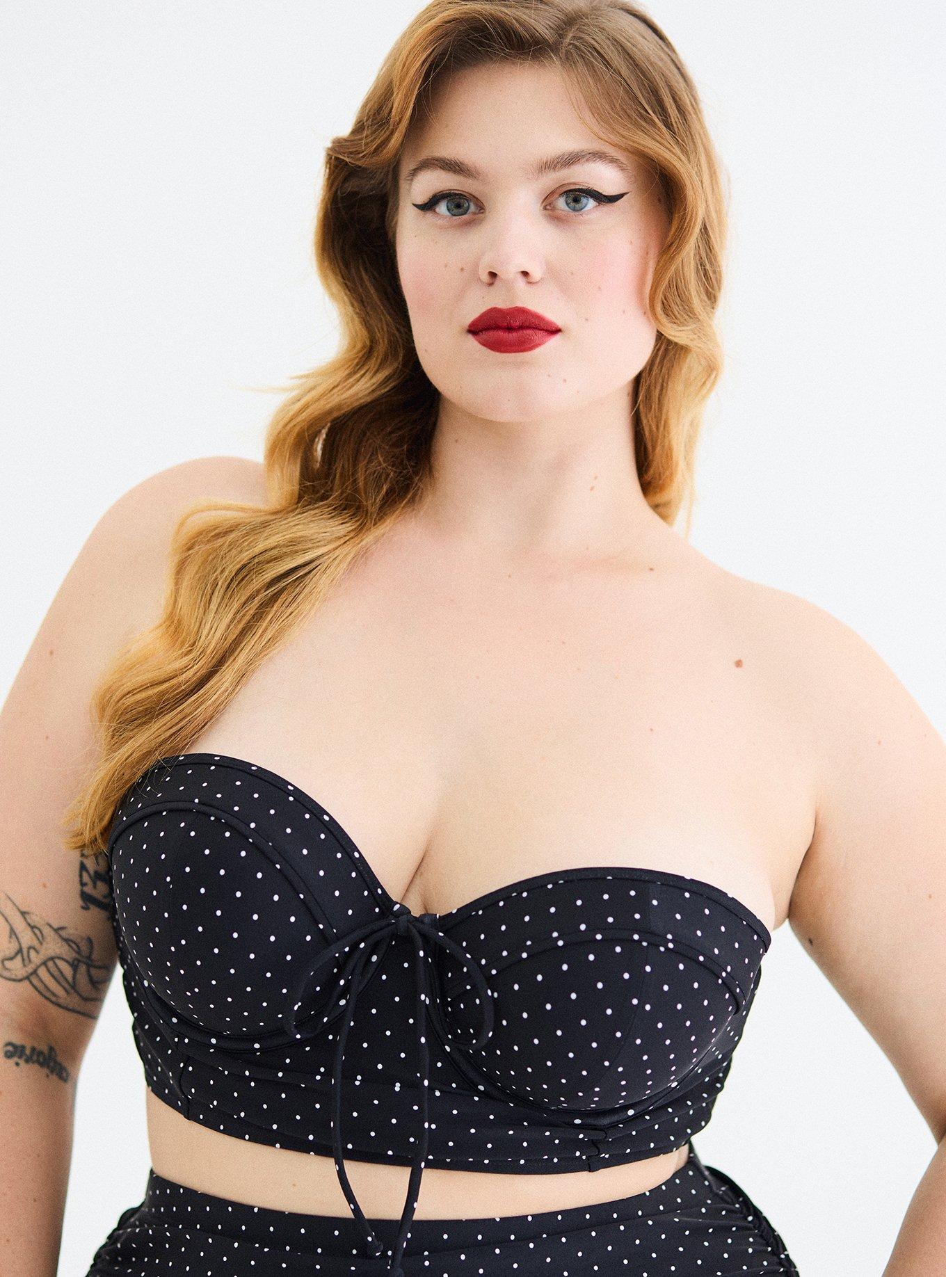 Plus Size Wired Longline Bikini Top, PAIGE DOT DEEP BLACK, hi-res
