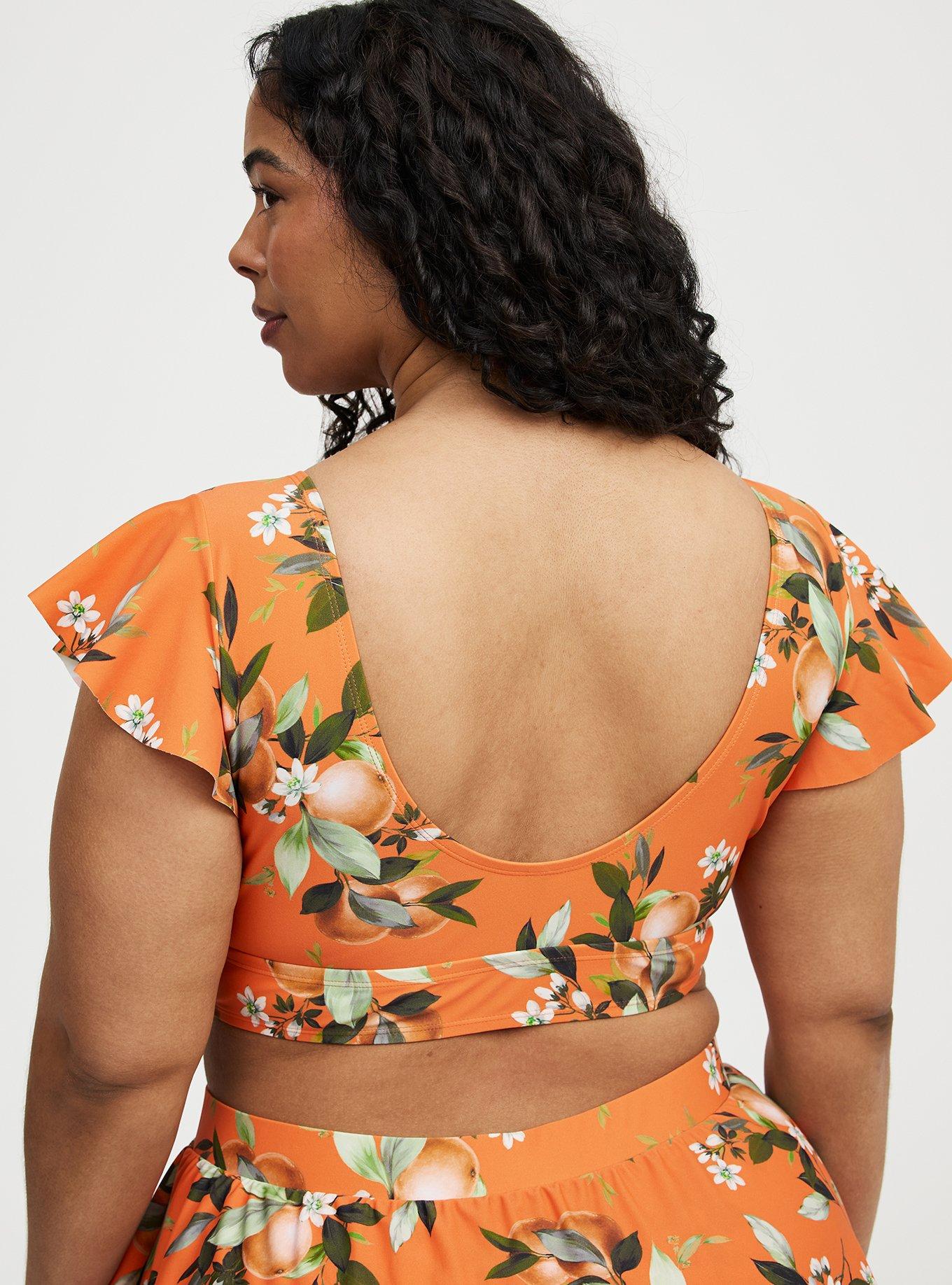 Retro Chic Wire-Free Ruffle Sleeve Bikini Top, ORANGE GROVES APRICOT ORANGE, alternate