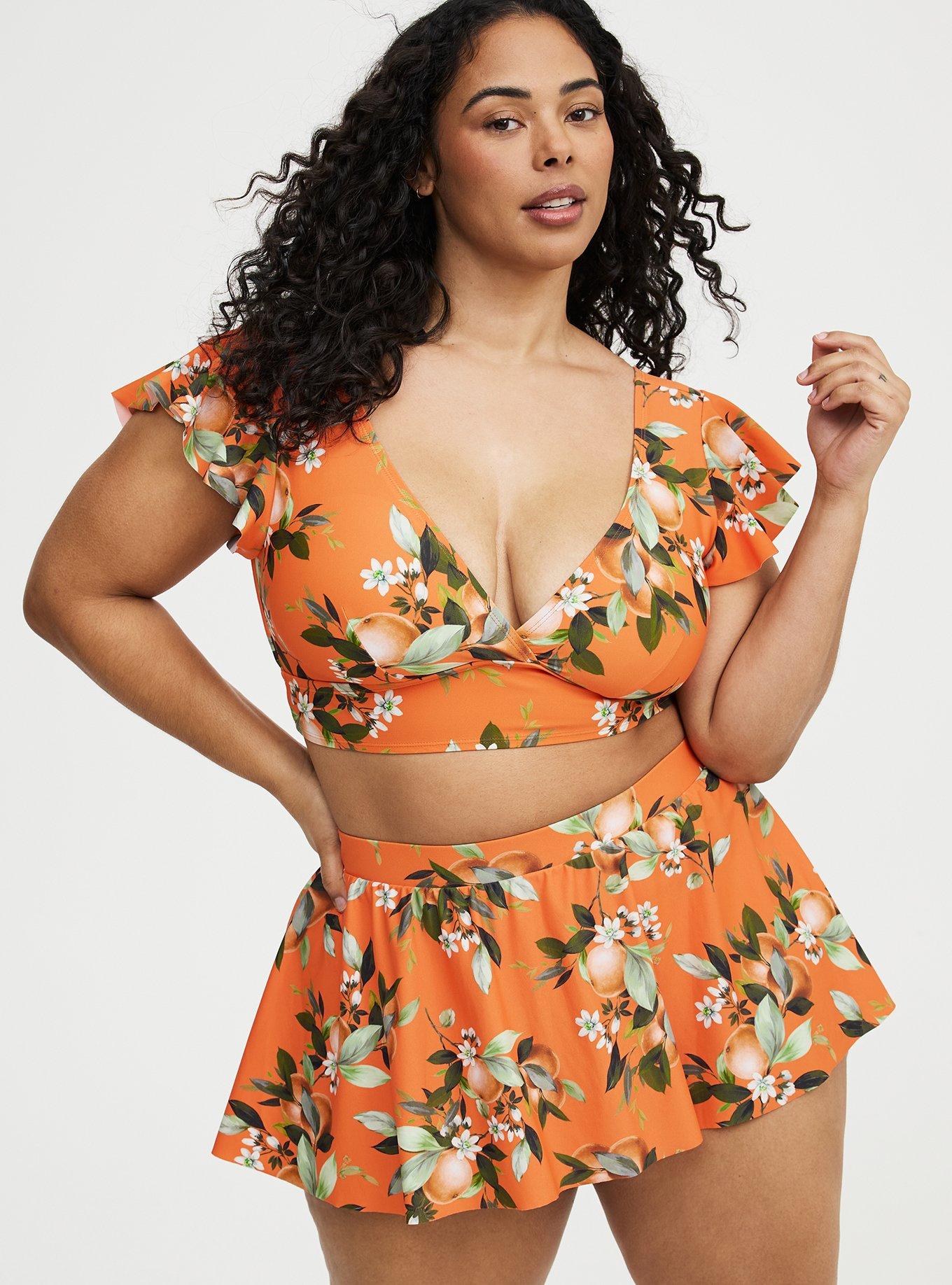 Retro Chic Wire-Free Ruffle Sleeve Bikini Top, ORANGE GROVES APRICOT ORANGE, alternate