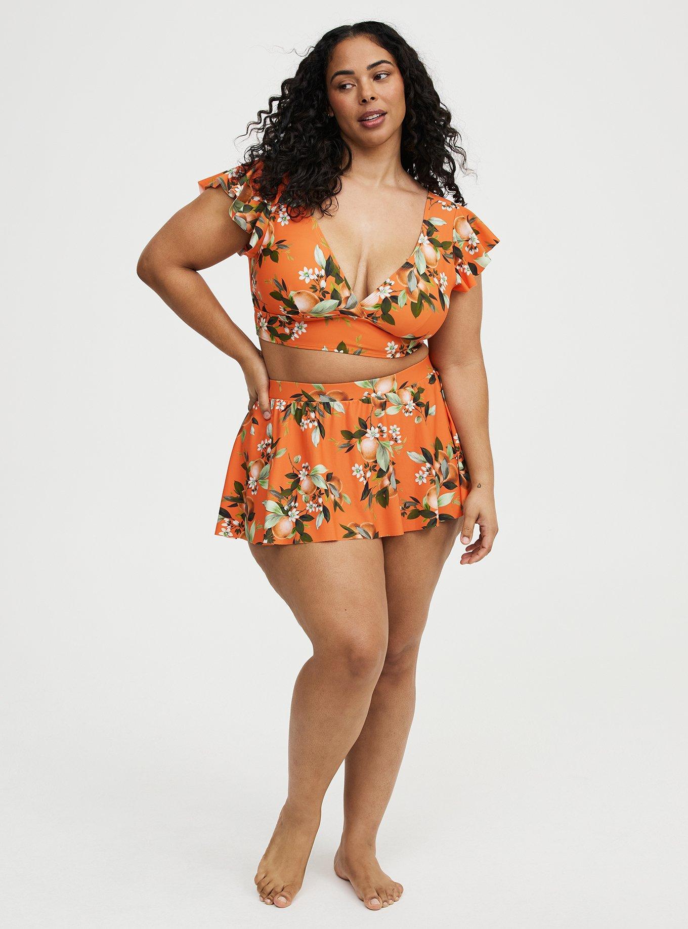 Retro Chic Wire-Free Ruffle Sleeve Bikini Top, ORANGE GROVES APRICOT ORANGE, alternate