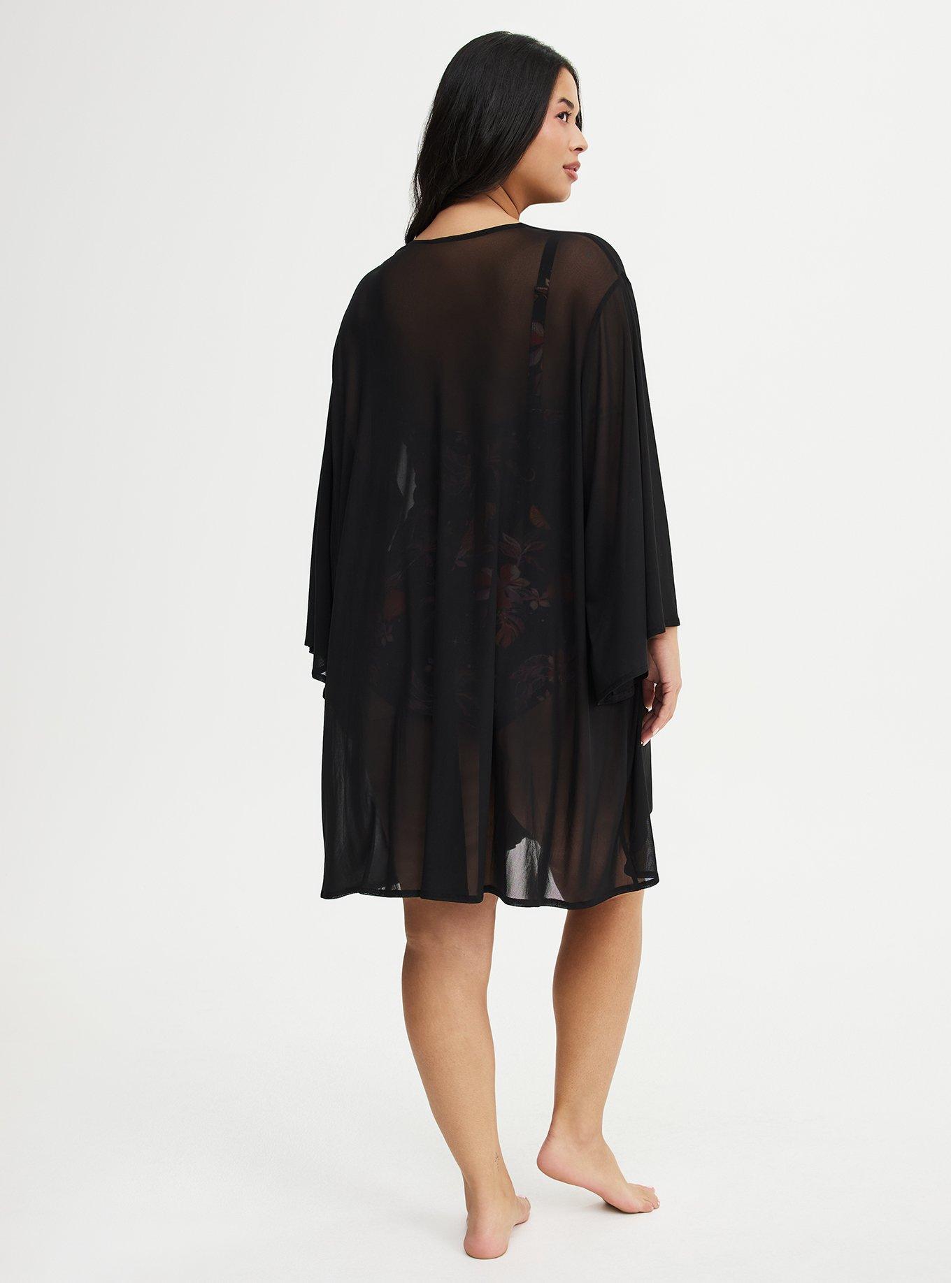 Tie-Front Mini Kimono, DEEP BLACK, alternate