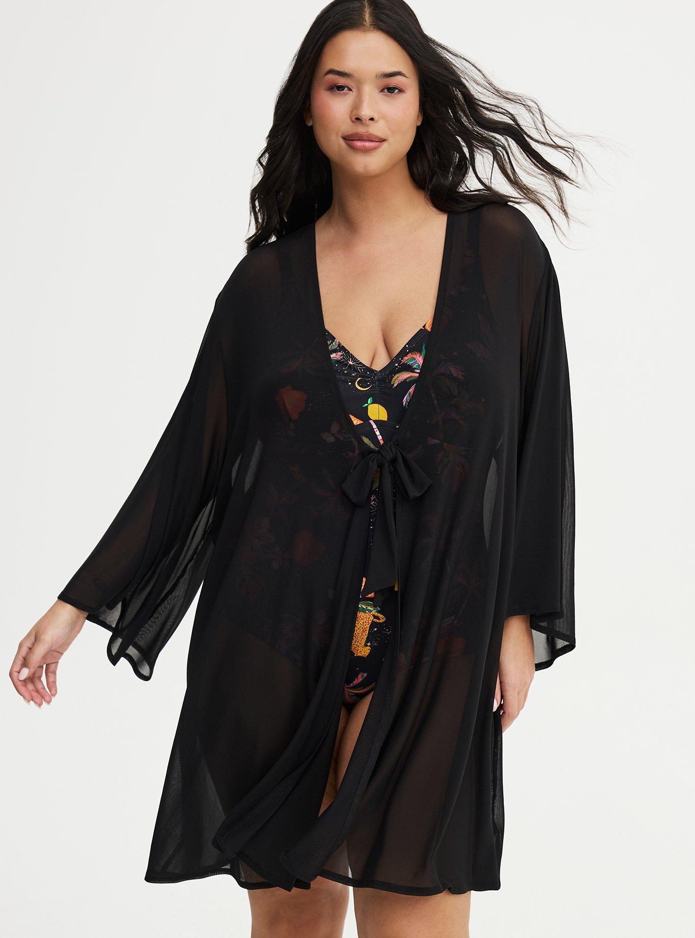 Tie-Front Mini Kimono, DEEP BLACK, alternate