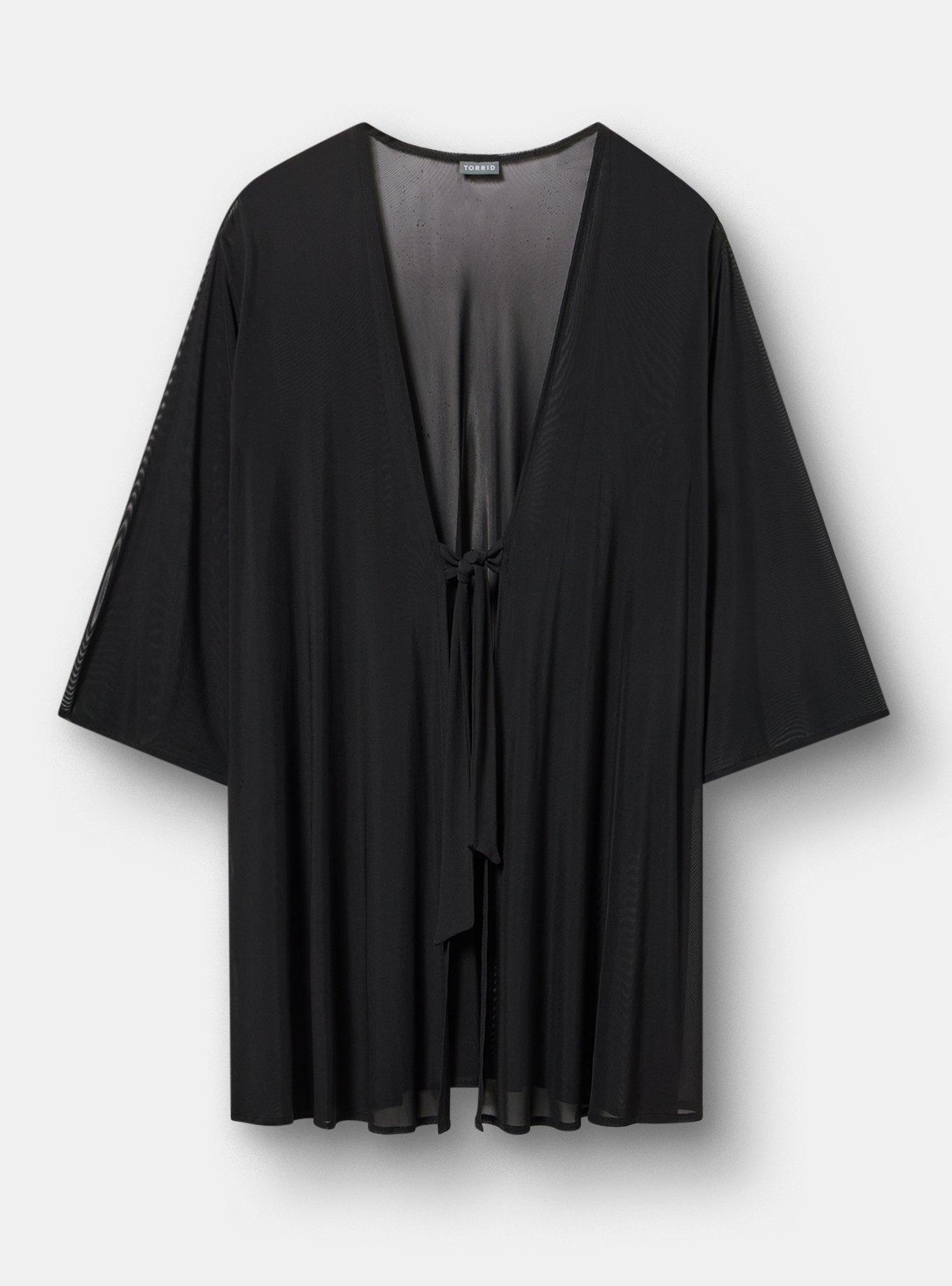 Tie-Front Mini Kimono, DEEP BLACK, hi-res