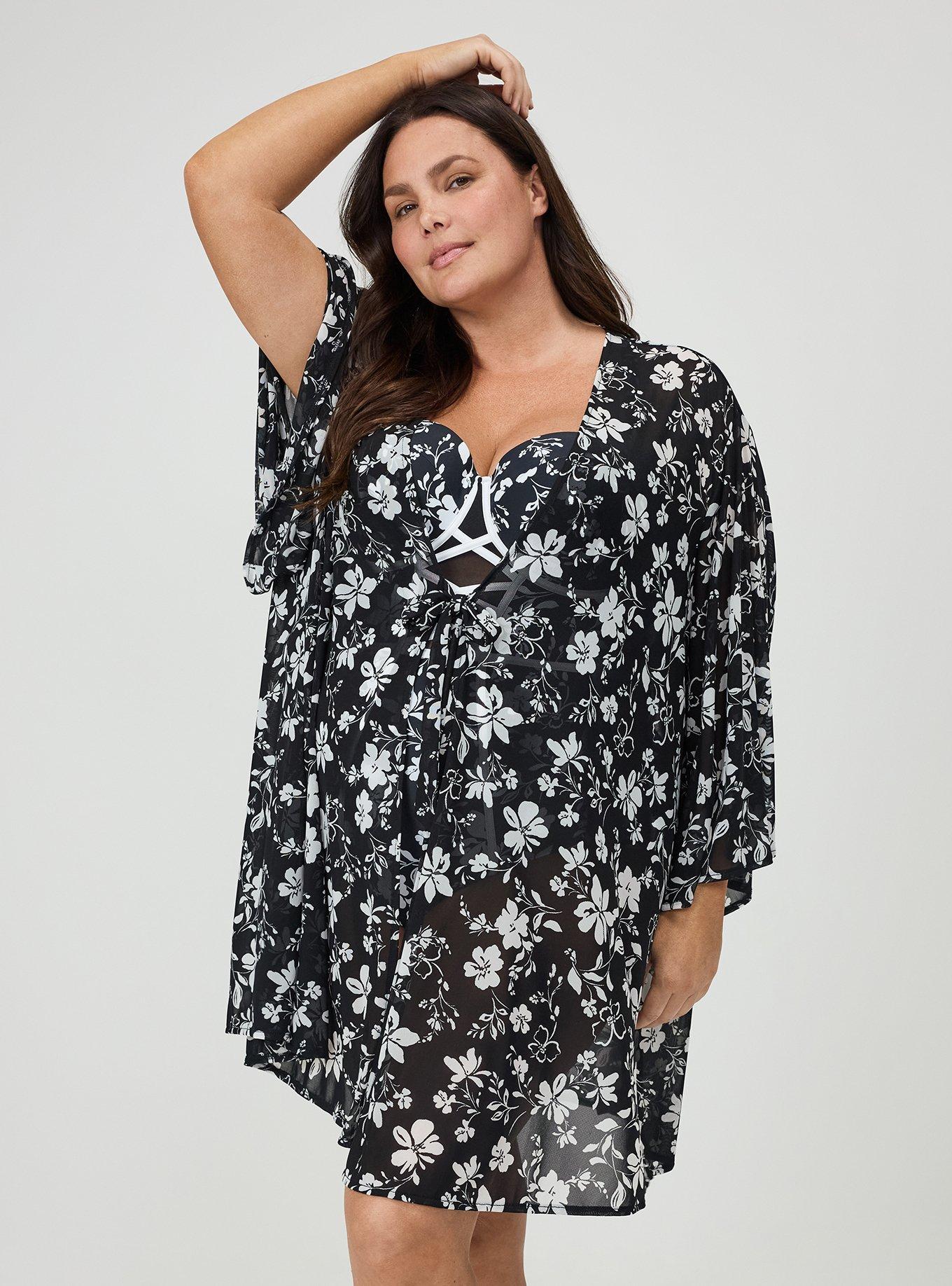 Tie-Front Mini Kimono, KAINA FLORAL BLACK, alternate