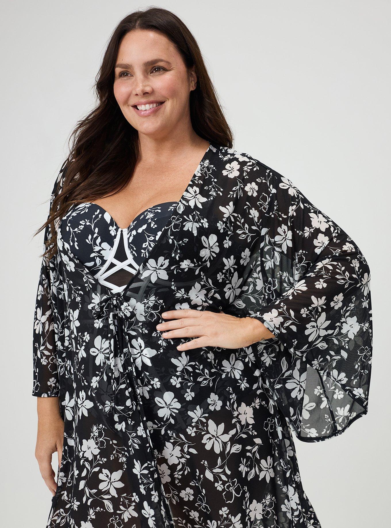 Tie-Front Mini Kimono, KAINA FLORAL BLACK, alternate