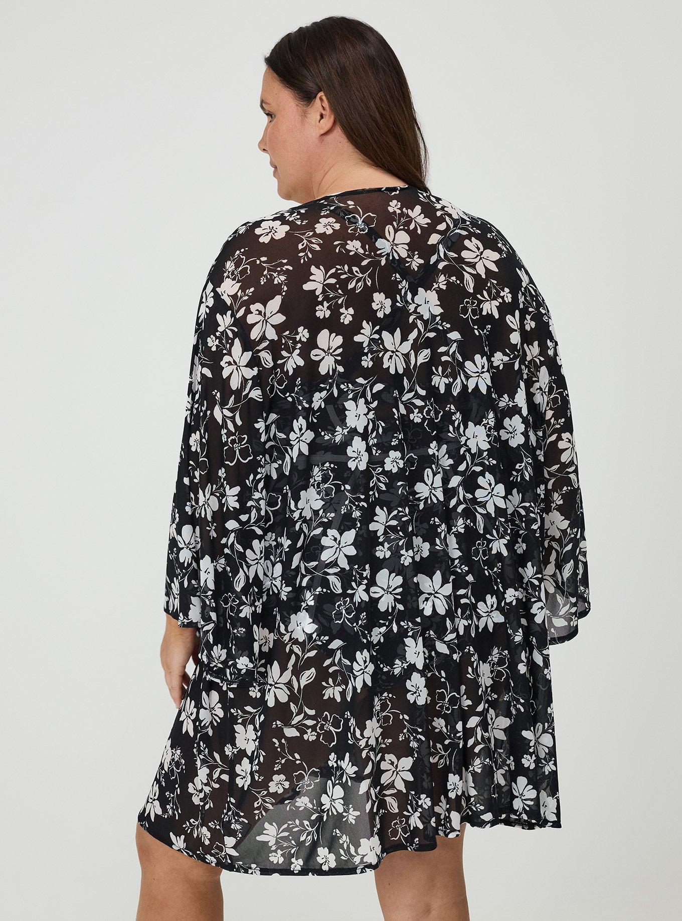 Tie-Front Mini Kimono, KAINA FLORAL BLACK, alternate