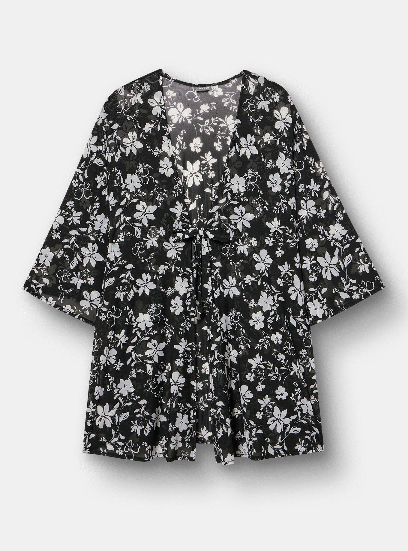 Tie-Front Mini Kimono, KAINA FLORAL BLACK, hi-res