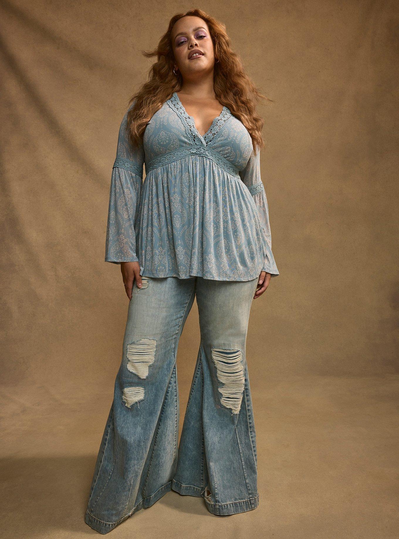 Festi Bell Sleeve Lace Babydoll Top, PRECISE MEDALLION BLUE, alternate