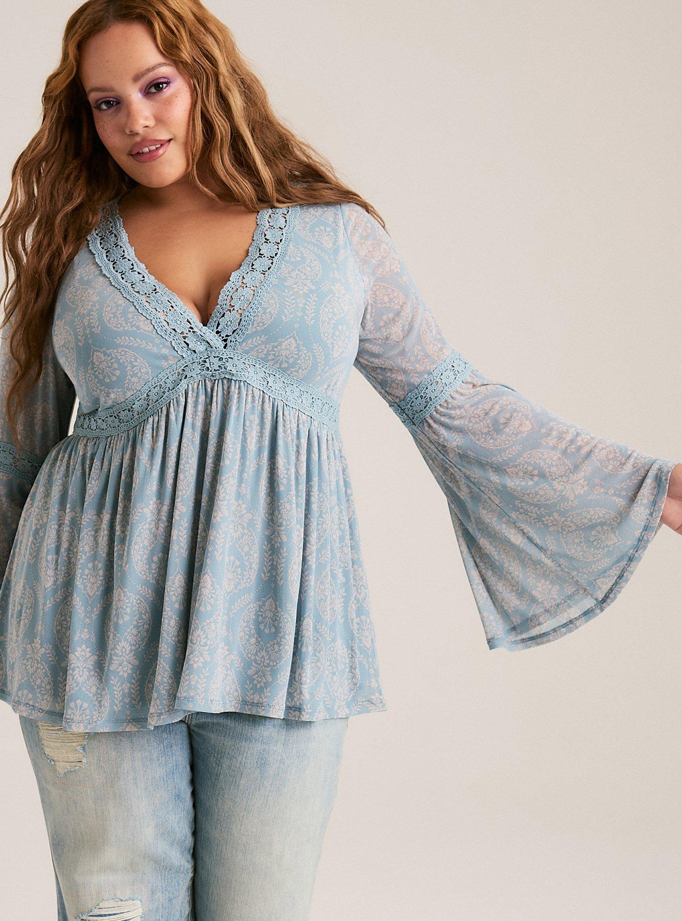 Festi Bell Sleeve Lace Babydoll Top, PRECISE MEDALLION BLUE, alternate