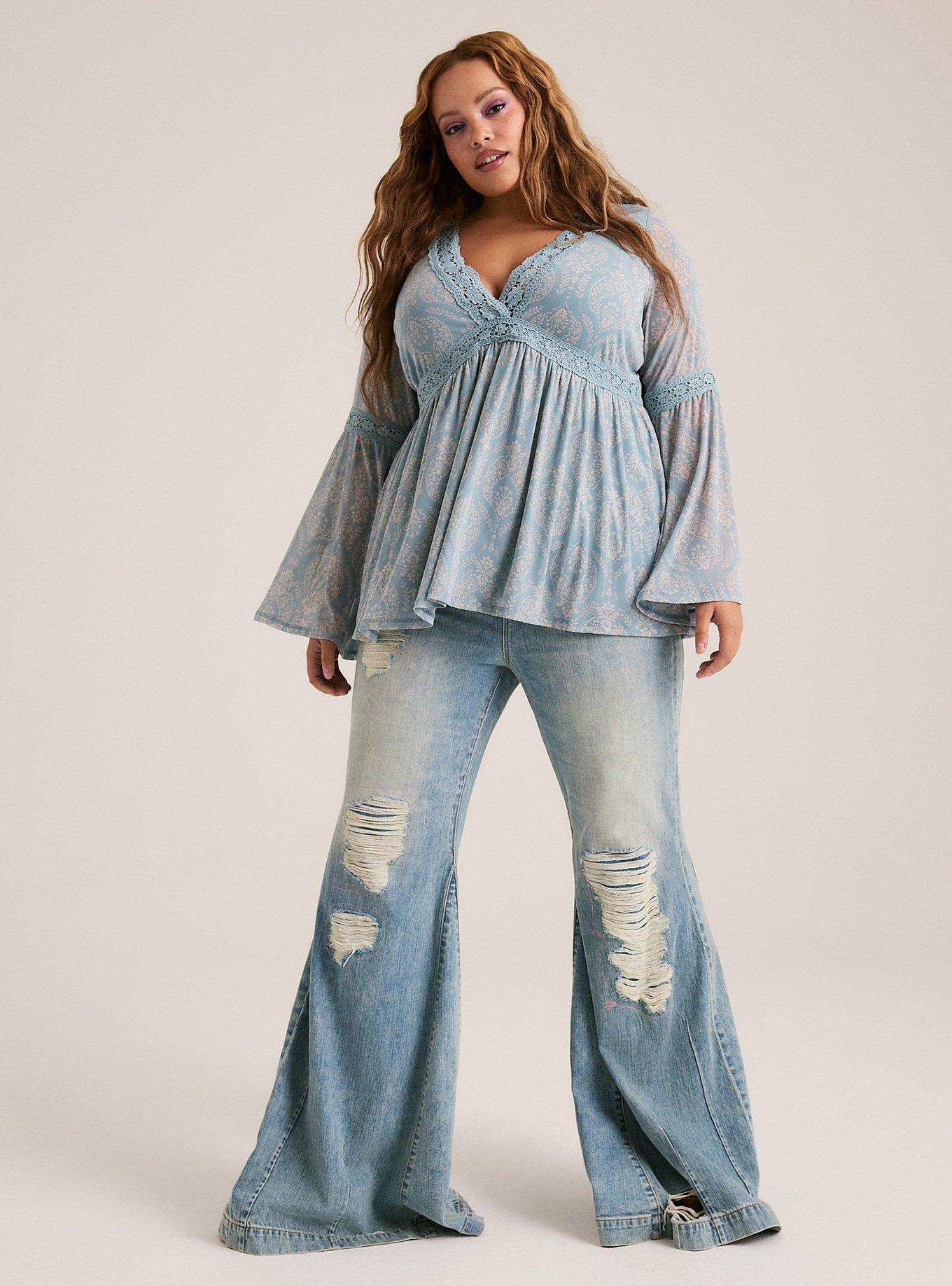 Festi Bell Sleeve Lace Babydoll Top, PRECISE MEDALLION BLUE, alternate