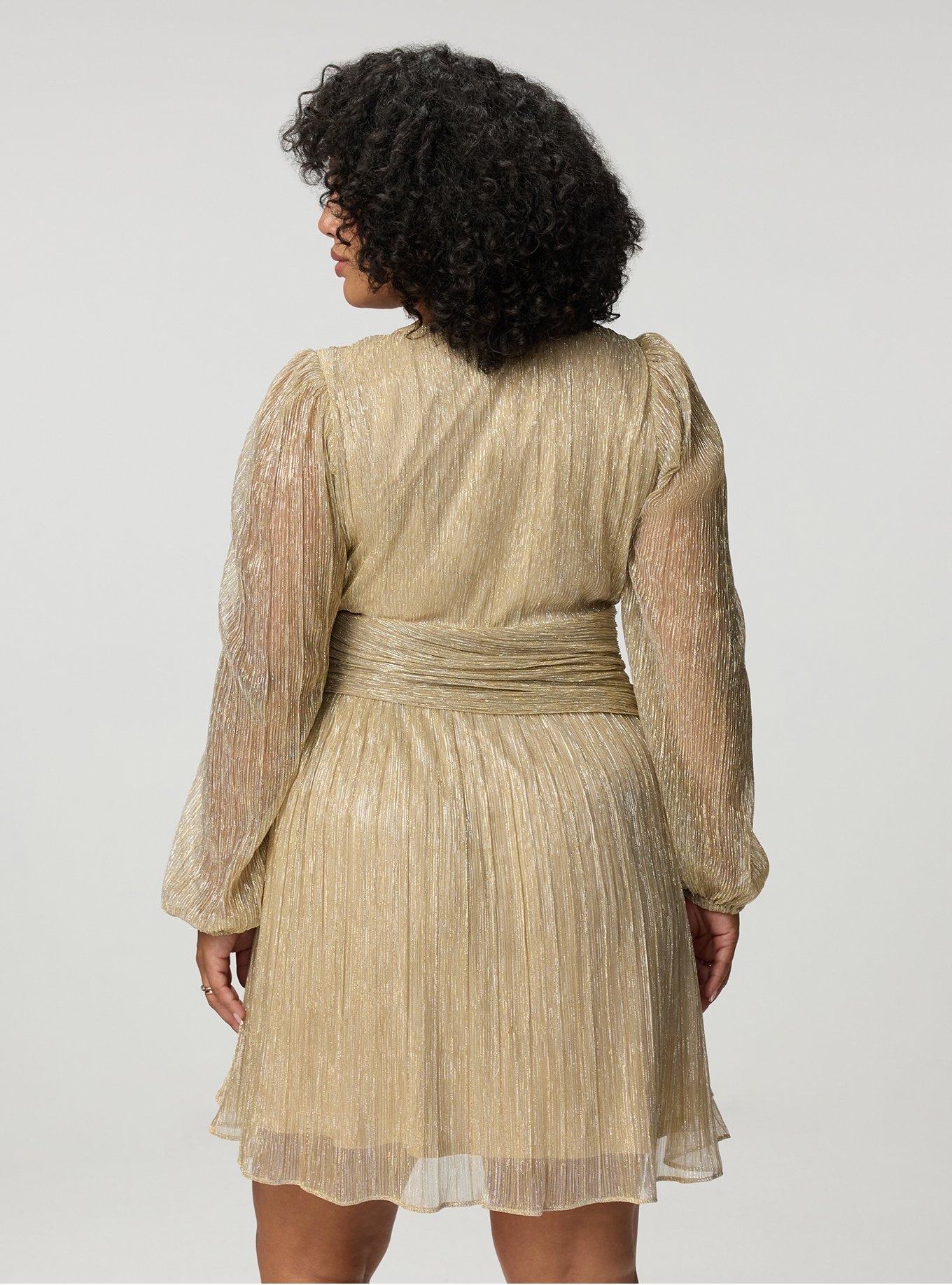 Surplice Tie Waist Mini Dress, CHAMPAGNE PLISSE C#22, alternate