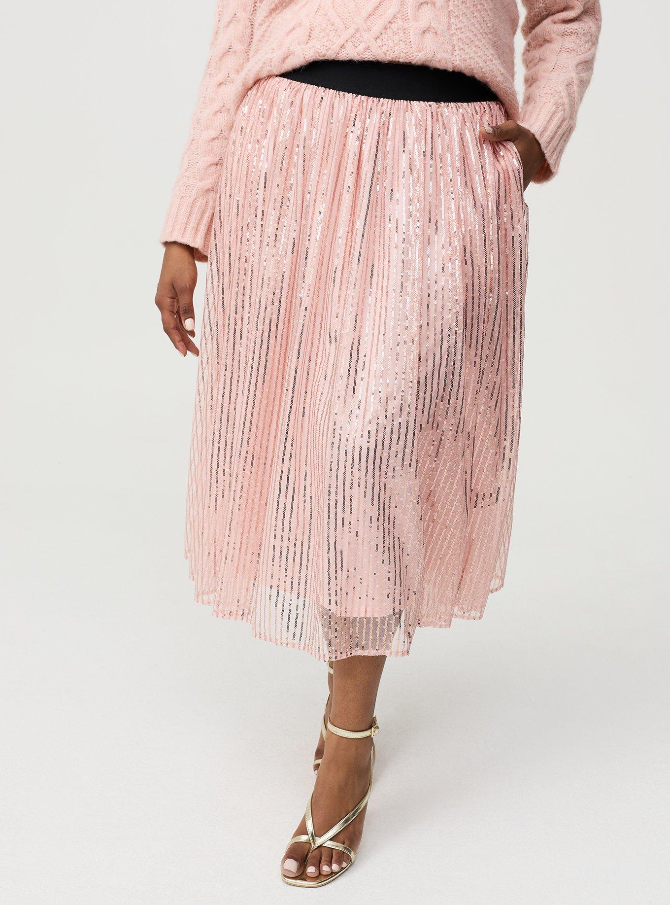 Pleated Sequin Tea Length Skirt