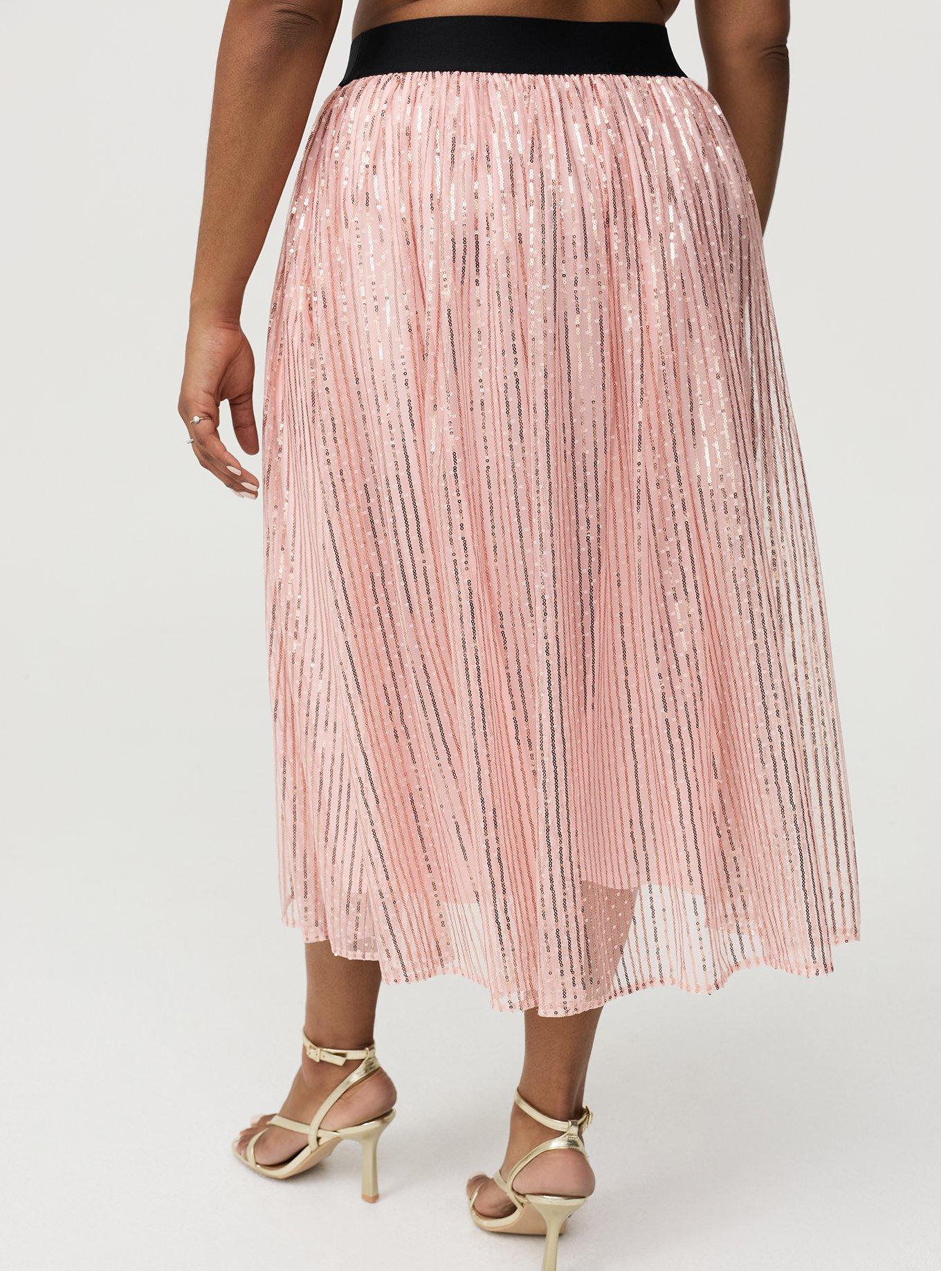 Pleated Sequin Tea Length Skirt, SILVER PINK, alternate