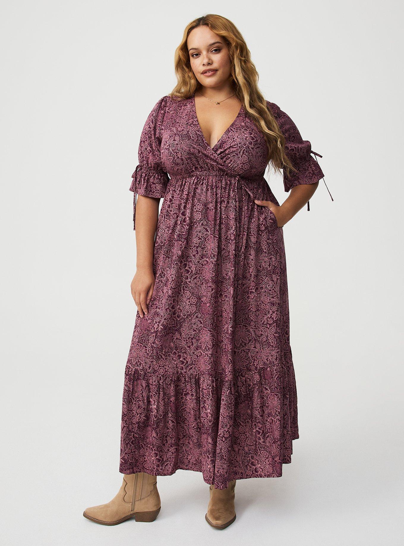 Puff Sleeve Surplice Maxi Dress