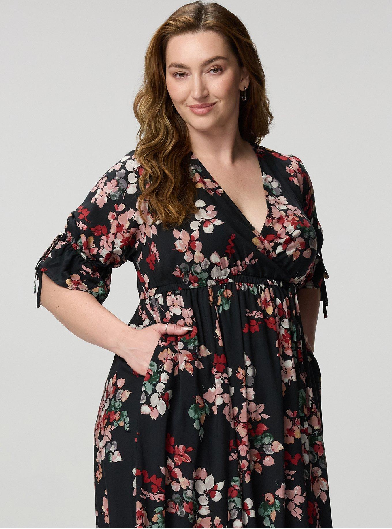Puff Sleeve Surplice Maxi Dress, LIANNA FLORAL BLACK, alternate