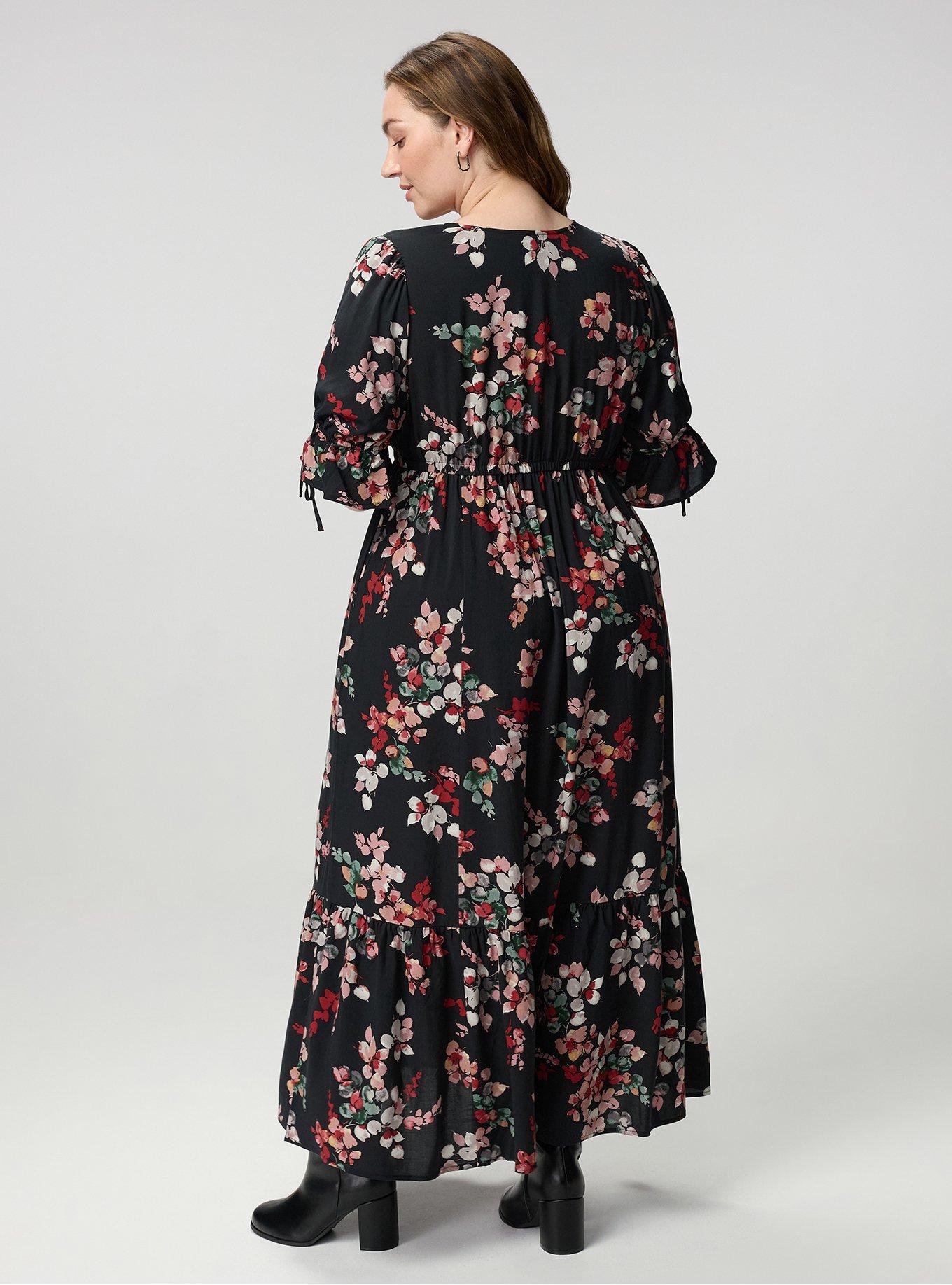 Puff Sleeve Surplice Maxi Dress, LIANNA FLORAL BLACK, alternate