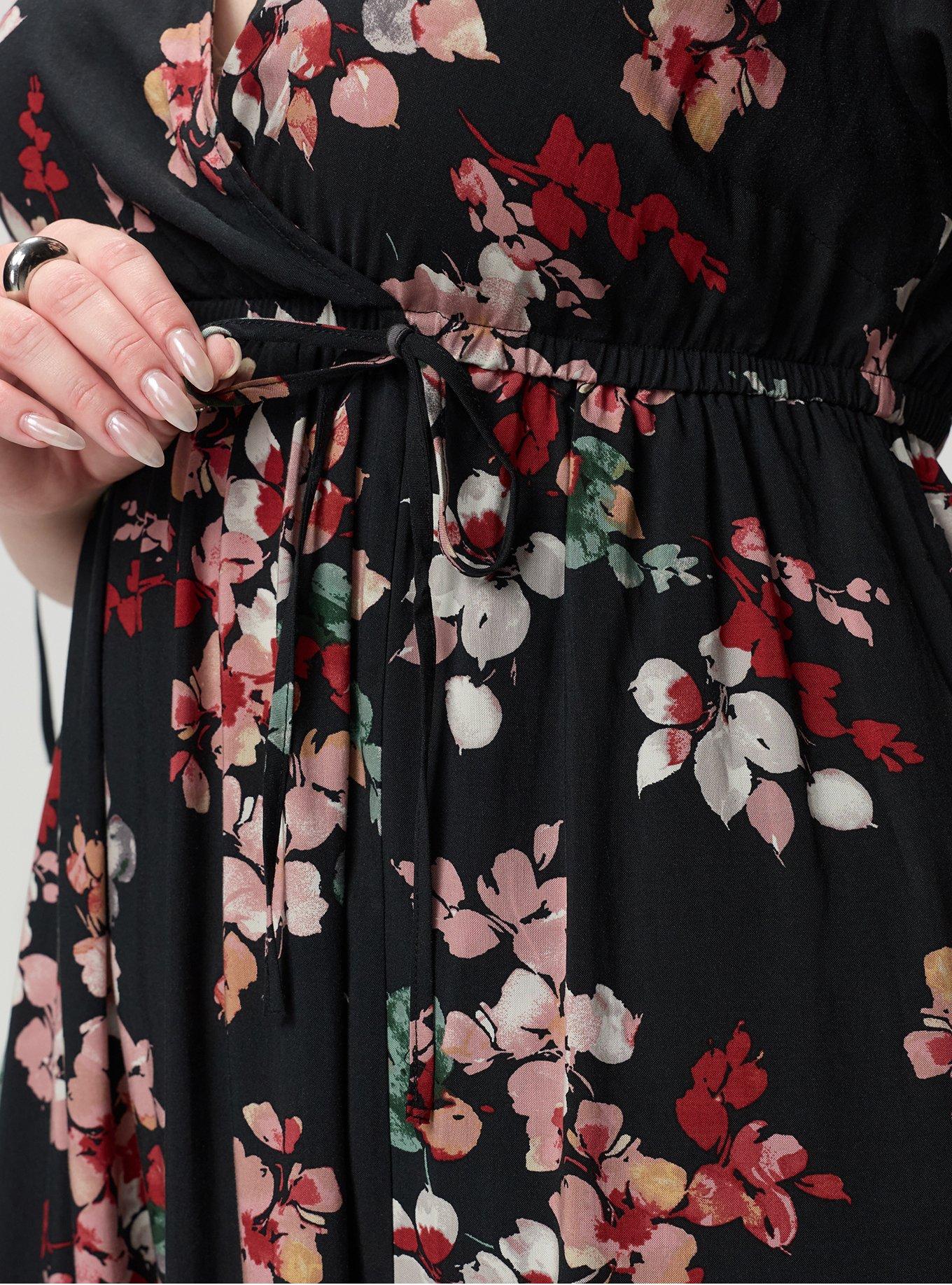 Puff Sleeve Surplice Maxi Dress, LIANNA FLORAL BLACK, alternate