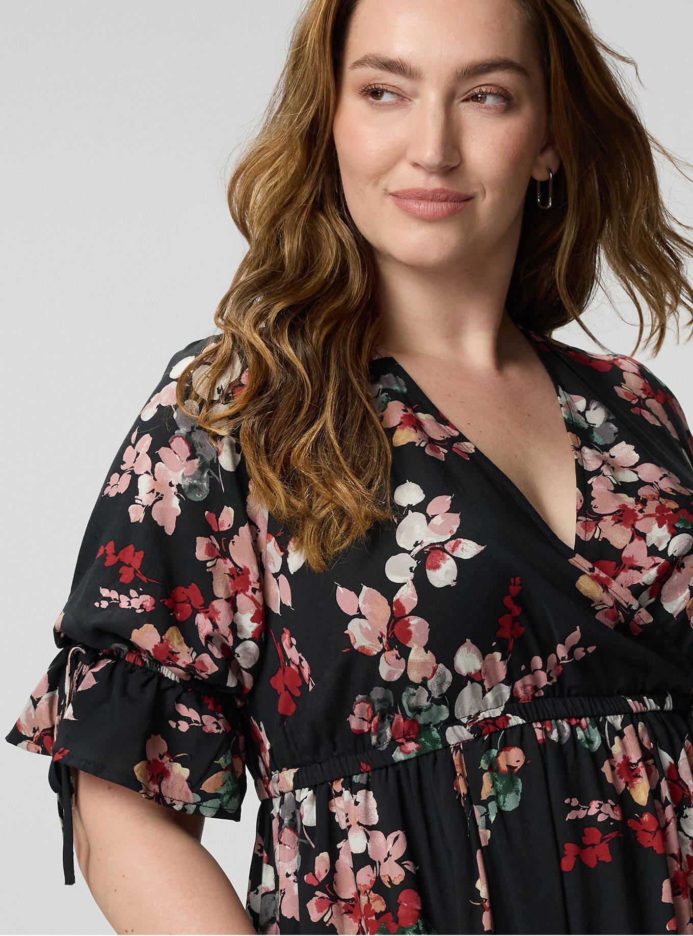 Puff Sleeve Surplice Maxi Dress, LIANNA FLORAL BLACK, alternate