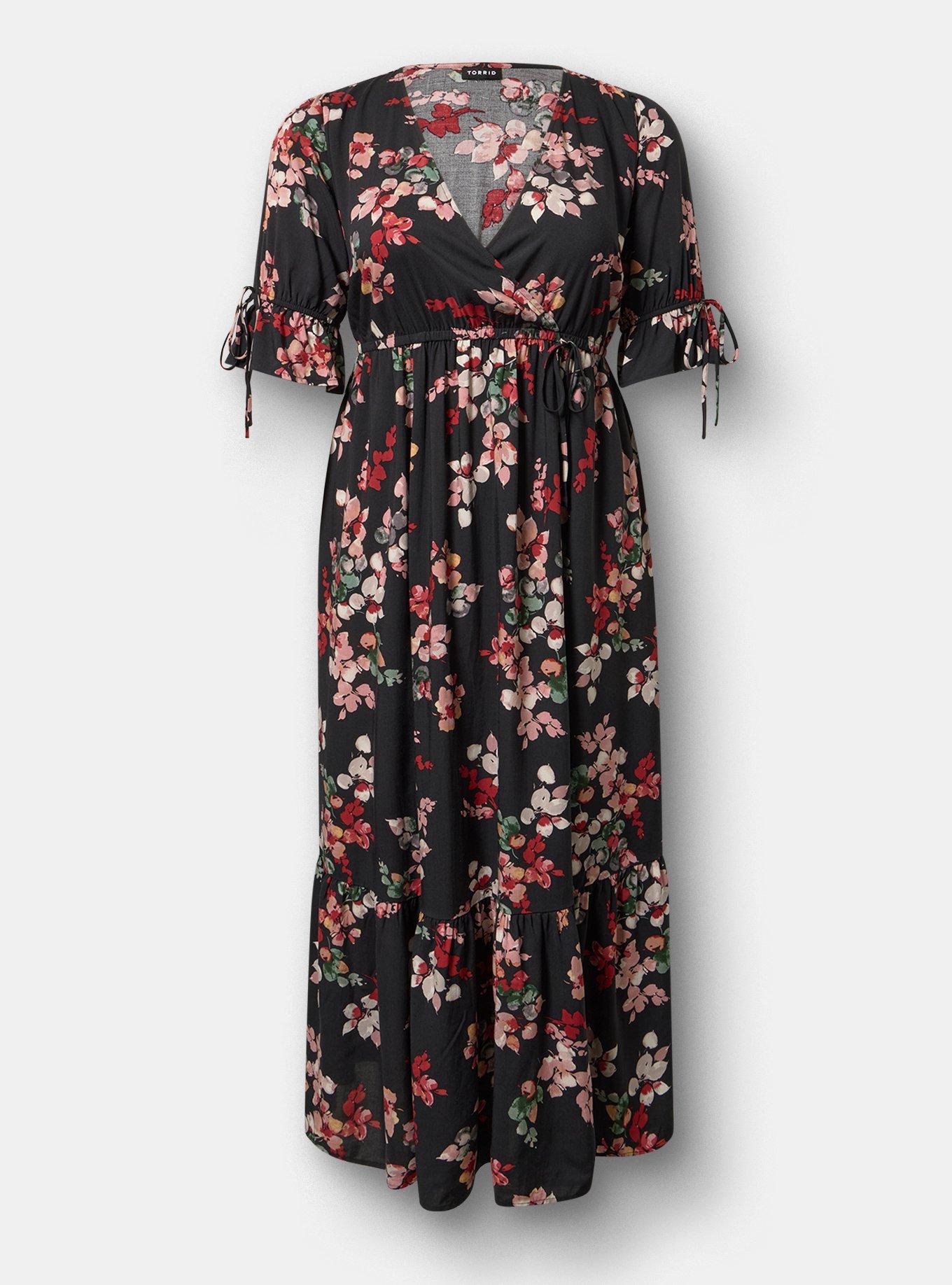 Puff Sleeve Surplice Maxi Dress, LIANNA FLORAL BLACK, flat