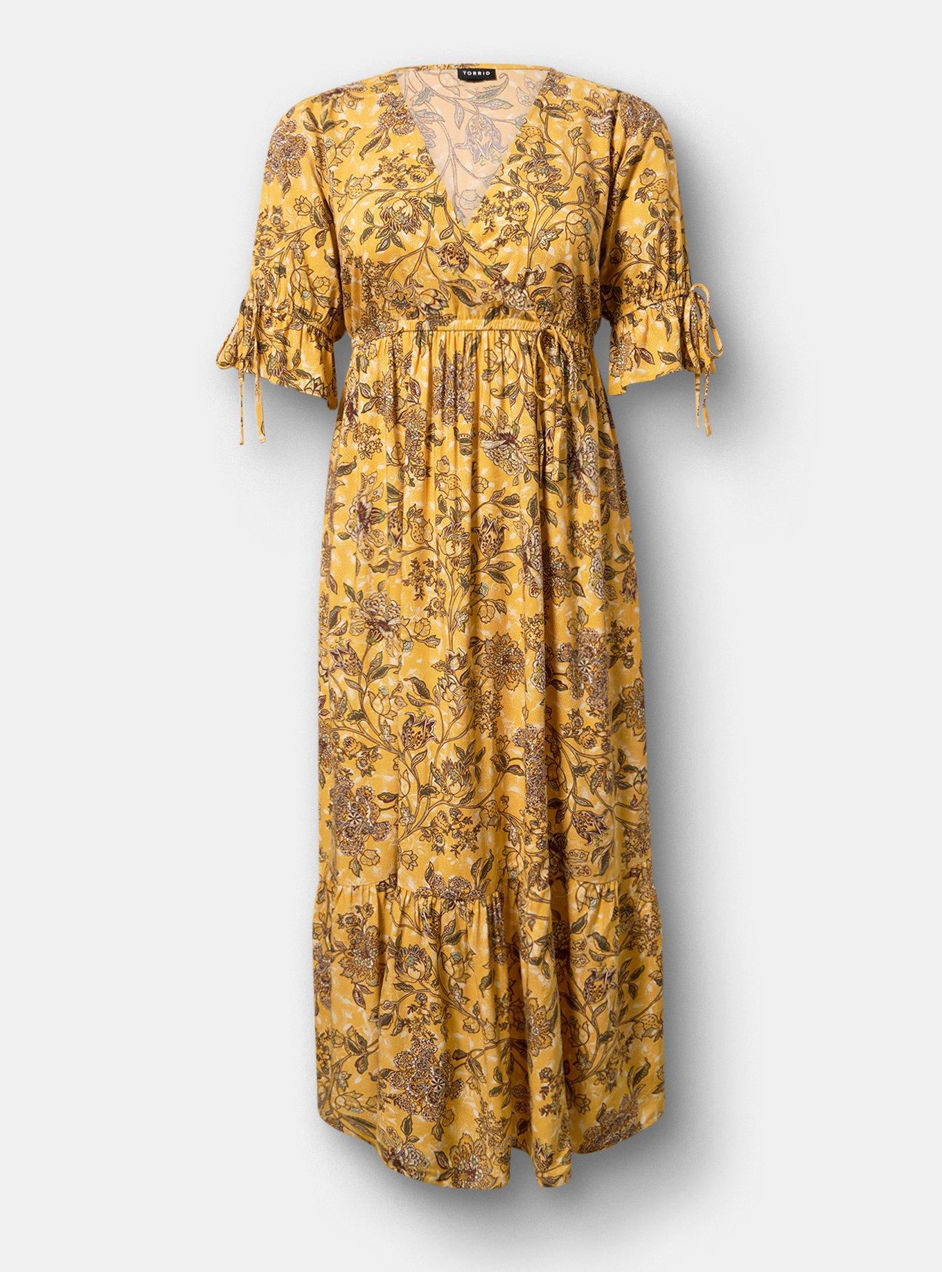 Puff Sleeve Surplice Maxi Dress, STORYBOOK FLORAL MUSTARD, hi-res
