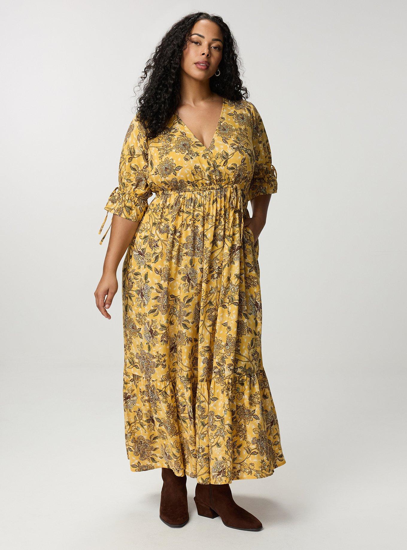 Puff Sleeve Surplice Maxi Dress, STORYBOOK FLORAL MUSTARD, hi-res