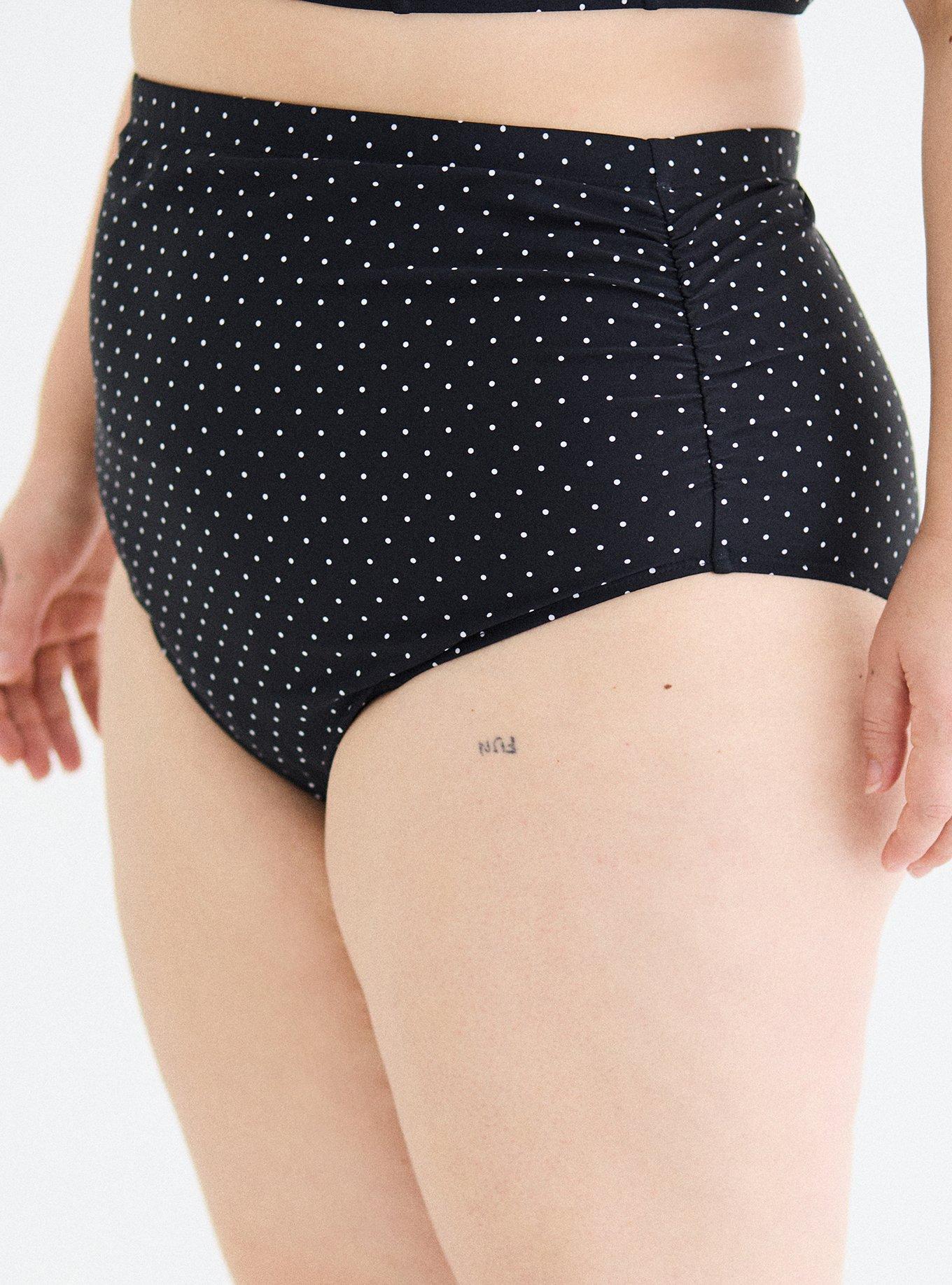 Retro Chic Ruched Cheeky Swim Bottom, PAIGE DOT DEEP BLACK, alternate