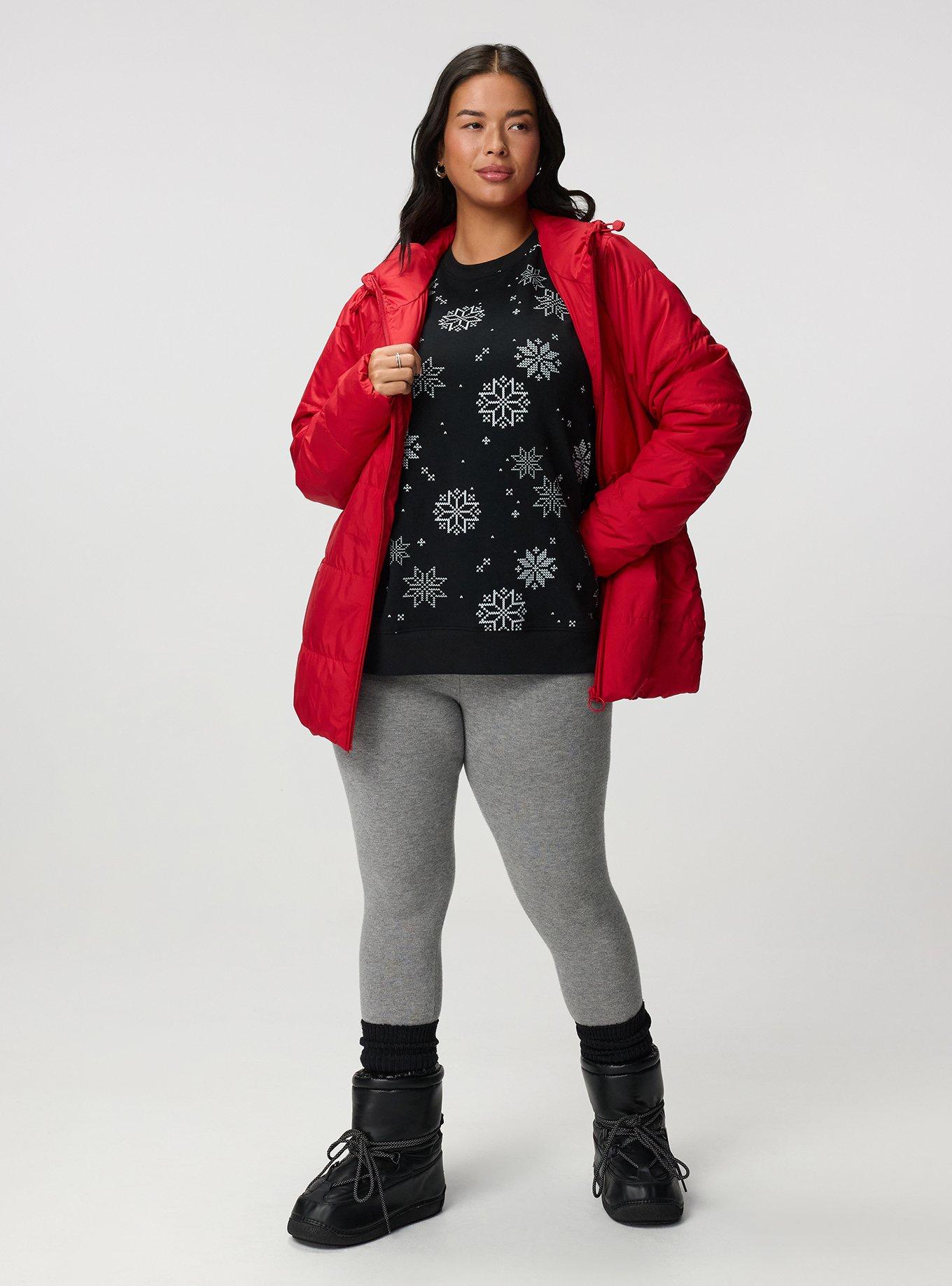 Cozy Fleece Crew Drop Shoulder Sweatshirt, KNIT SNOWFLAKES BLACK, alternate