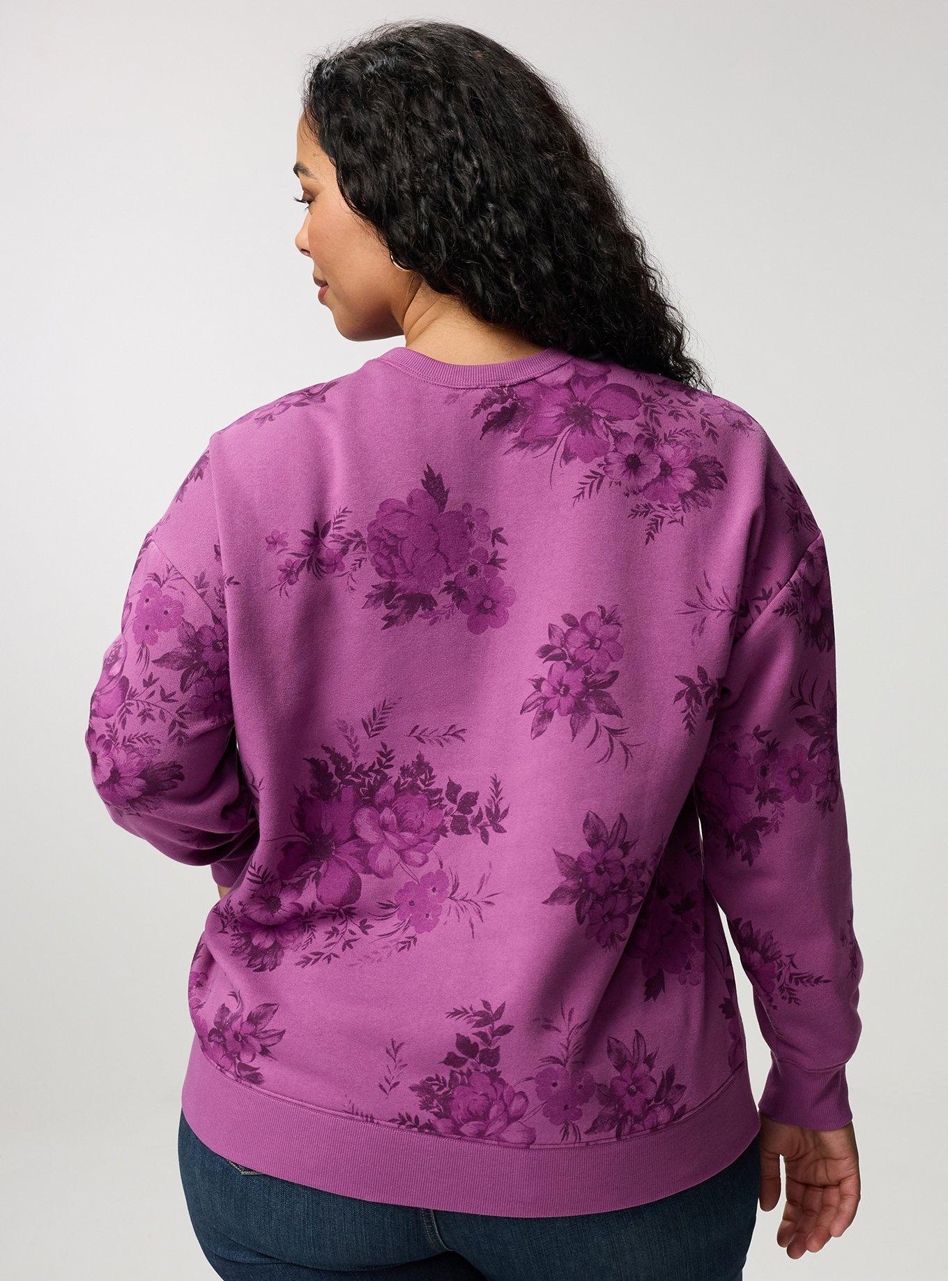 Cozy Fleece Crew Drop Shoulder Sweatshirt, JANICE FLORAL PLUM, alternate