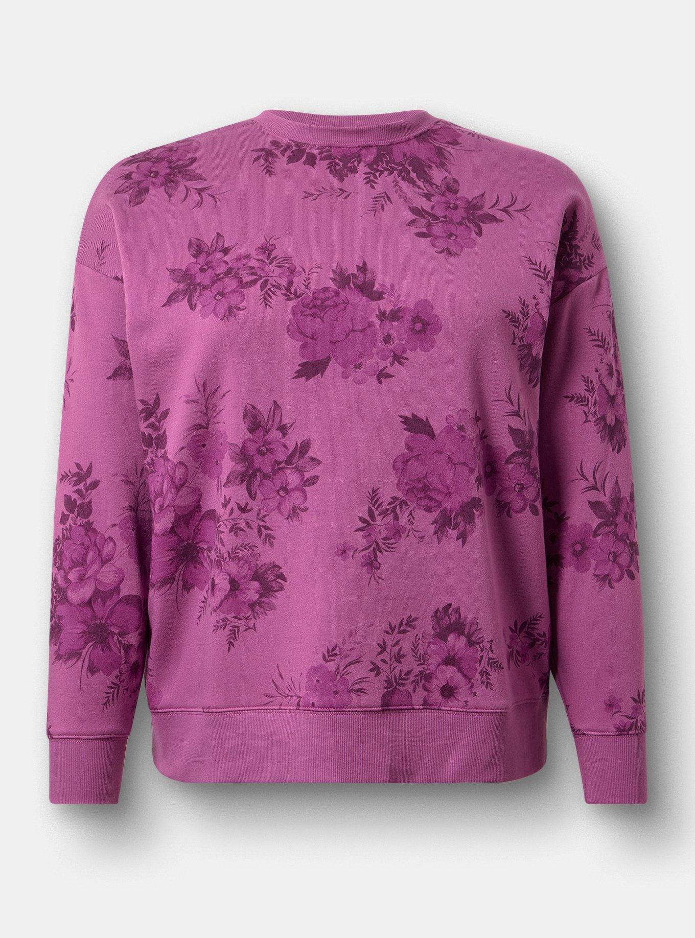 Cozy Fleece Crew Drop Shoulder Sweatshirt, JANICE FLORAL PLUM, hi-res