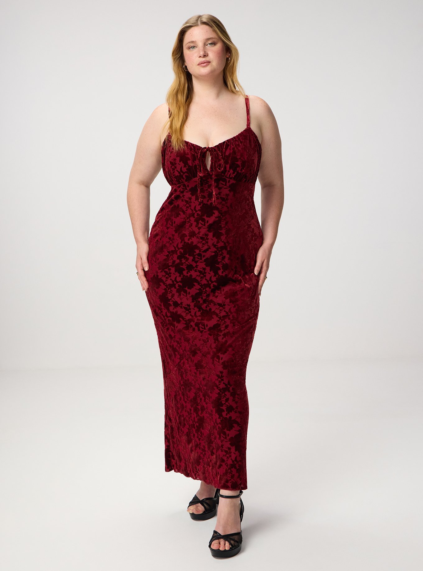 Velour Cami Maxi Dress, BIKING RED, hi-res