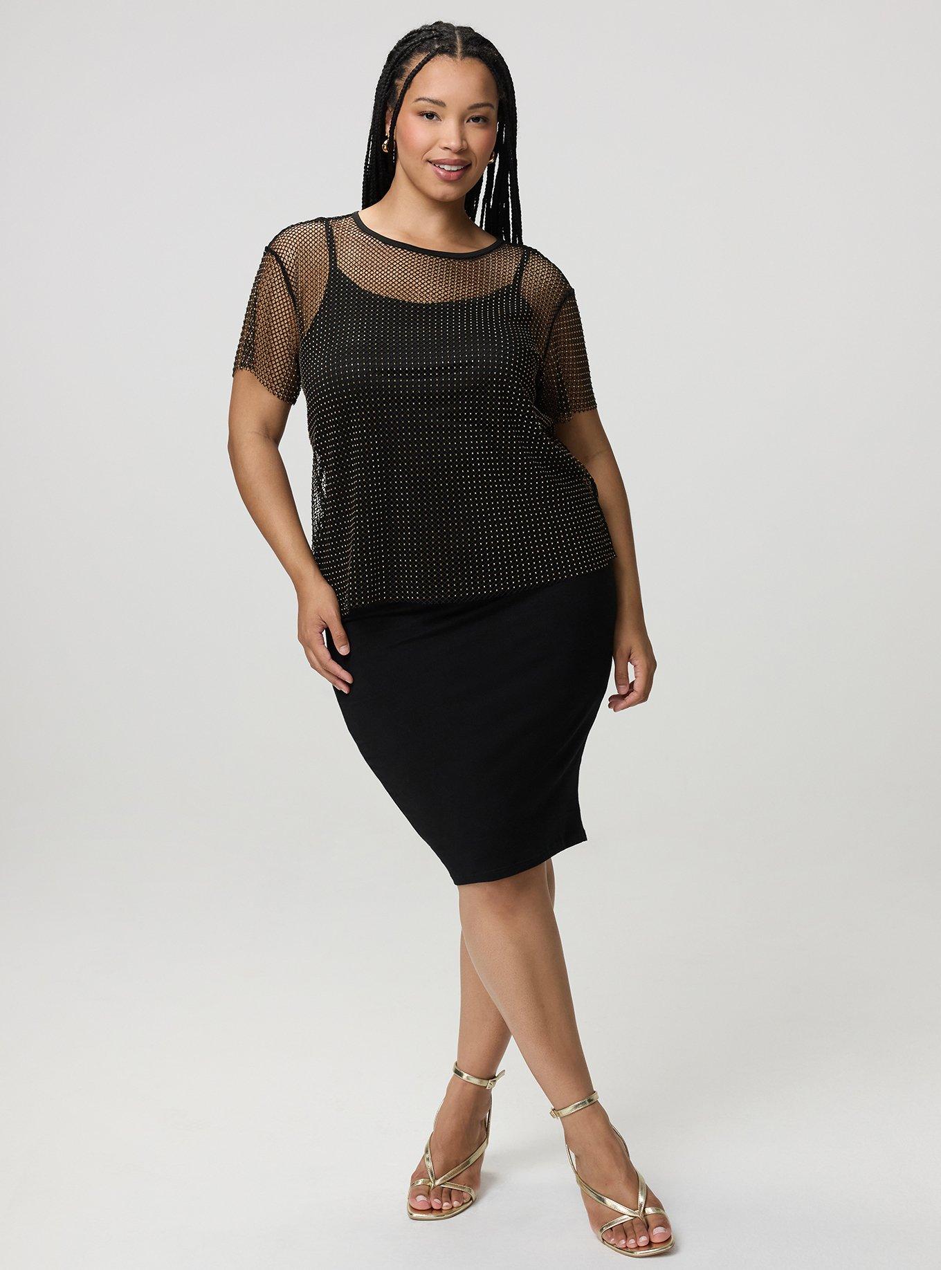 Bedazzled Mesh Boxy Crop Top, DEEP BLACK, alternate