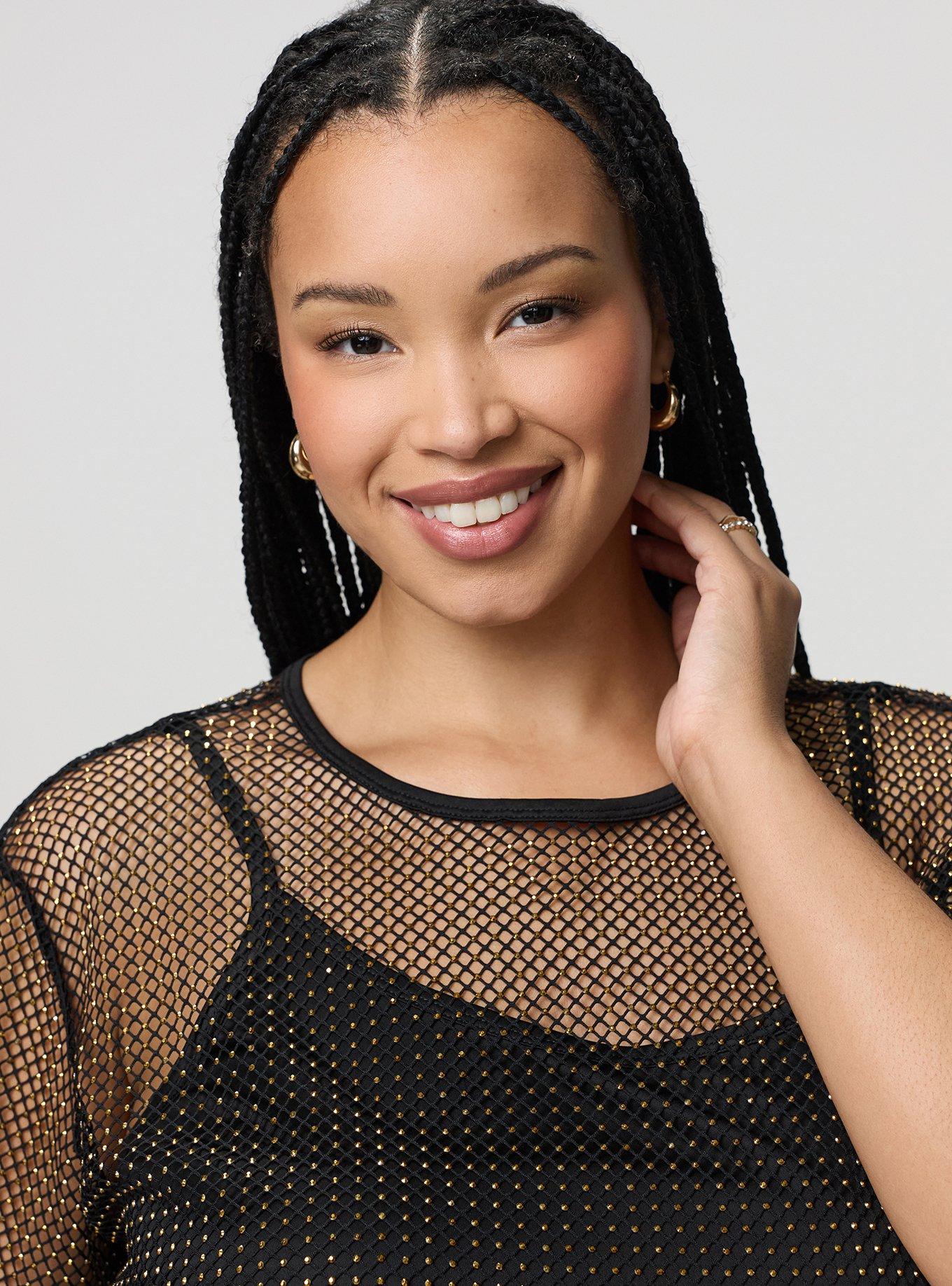 Bedazzled Mesh Boxy Crop Top, DEEP BLACK, alternate
