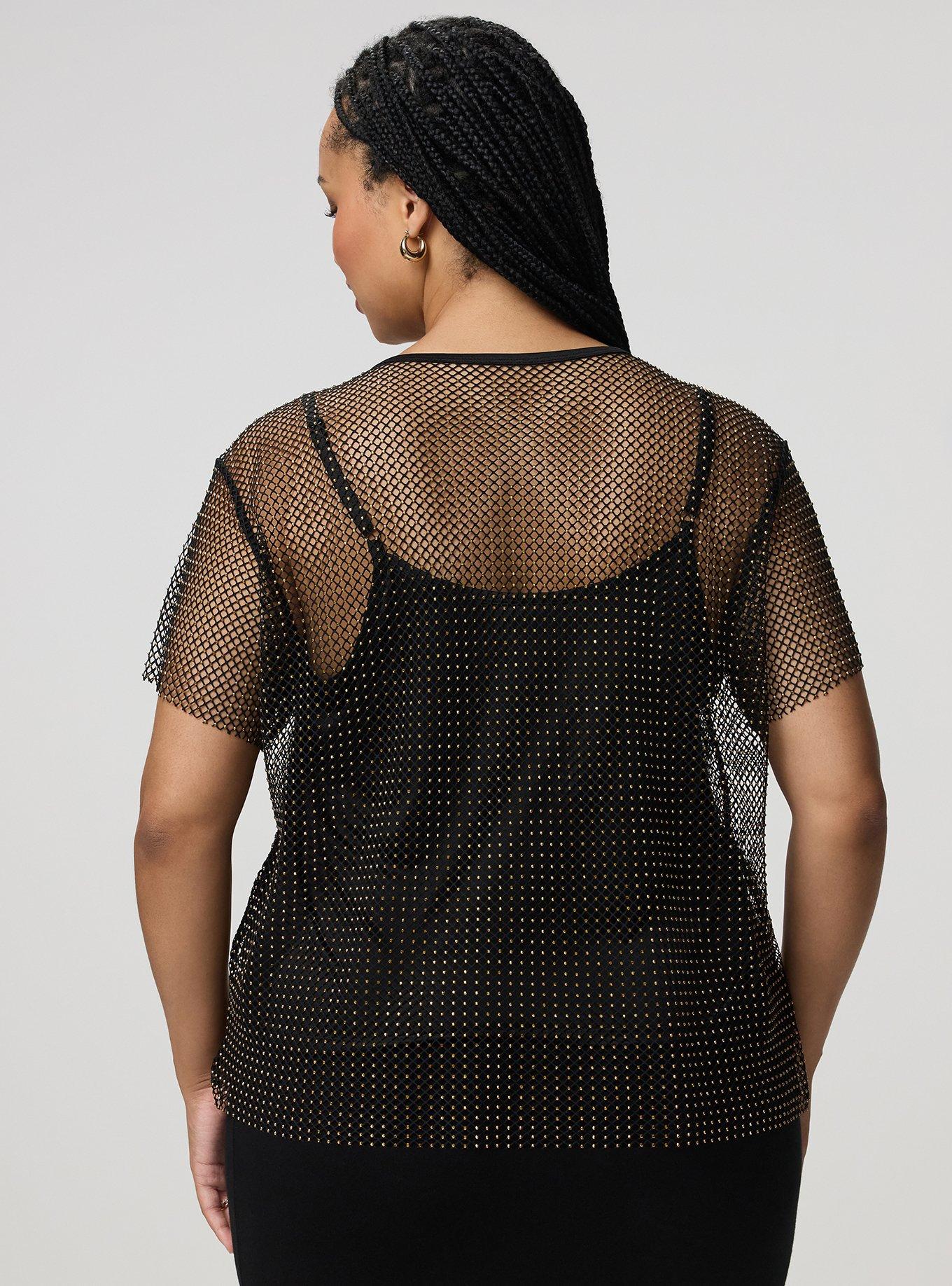 Bedazzled Mesh Boxy Crop Top, DEEP BLACK, alternate