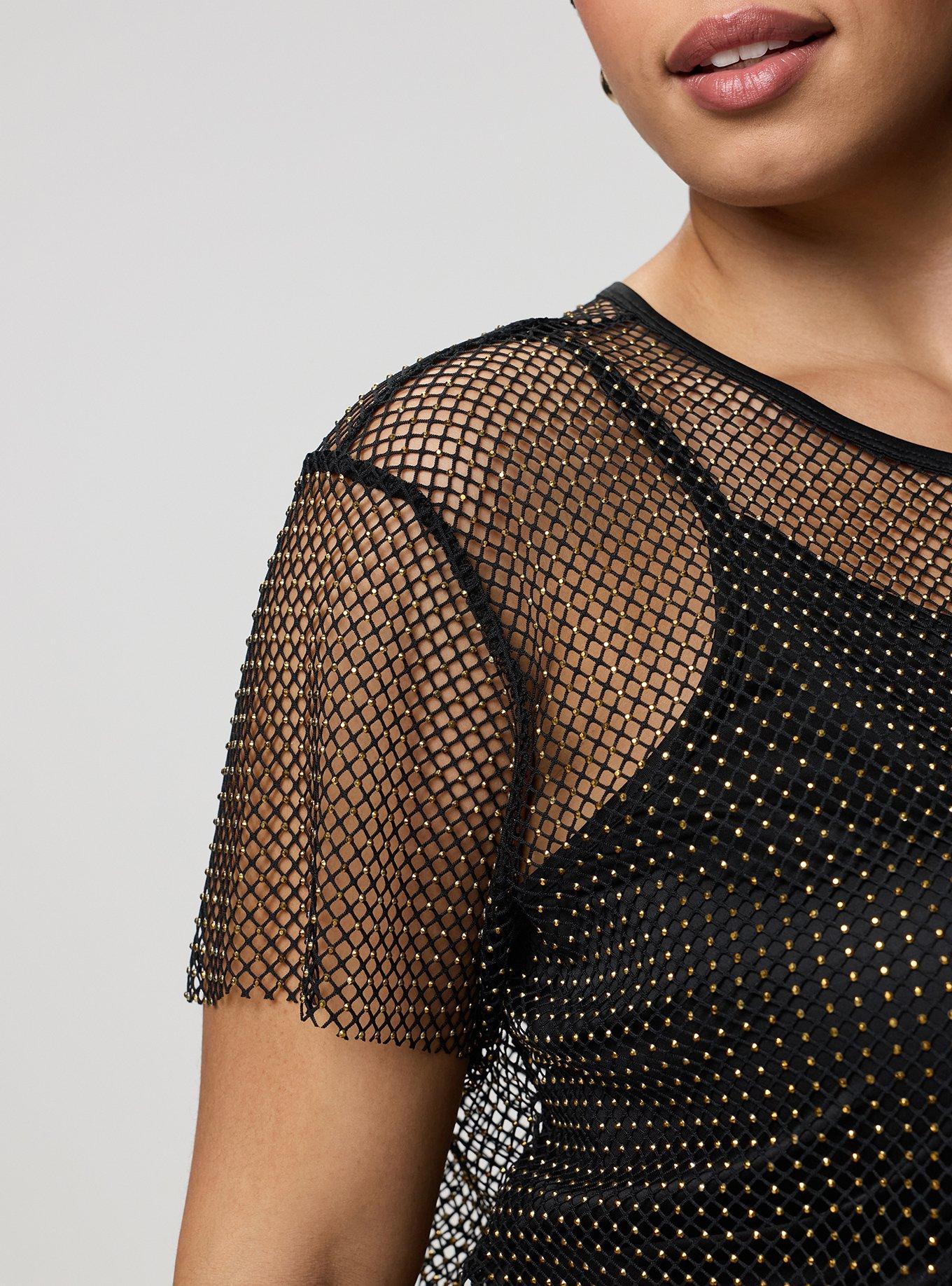 Bedazzled Mesh Boxy Crop Top, DEEP BLACK, alternate