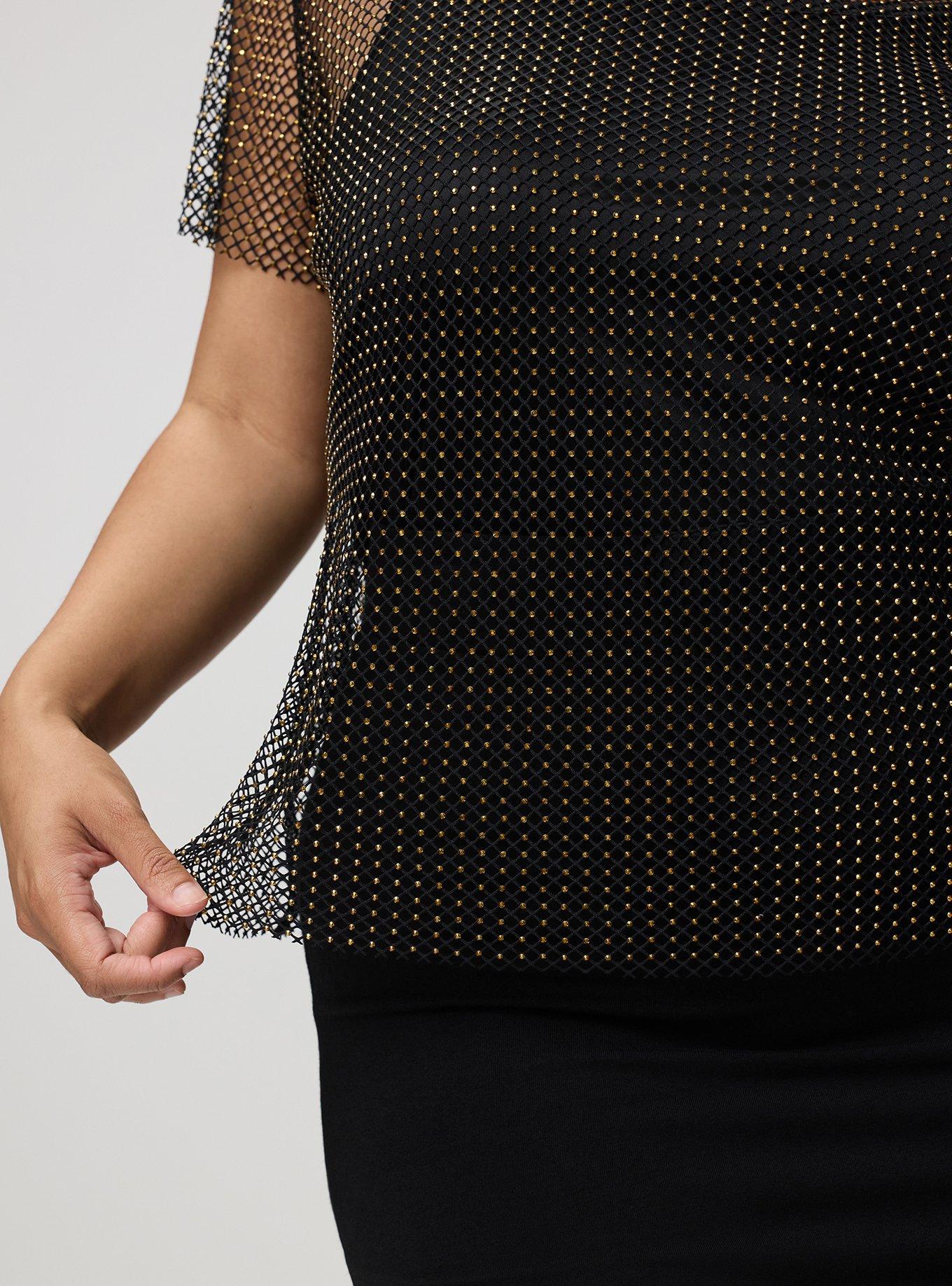 Bedazzled Mesh Boxy Crop Top, DEEP BLACK, alternate