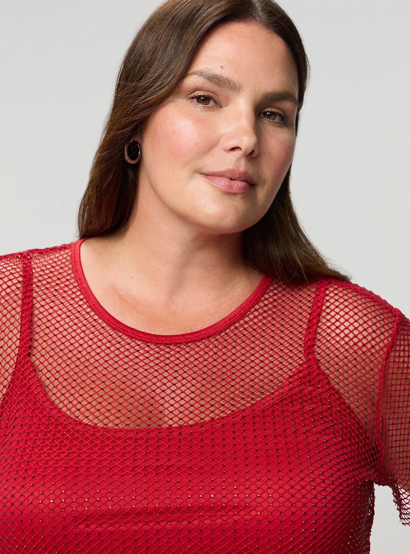Bedazzled Mesh Boxy Crop Top, JESTER RED, alternate