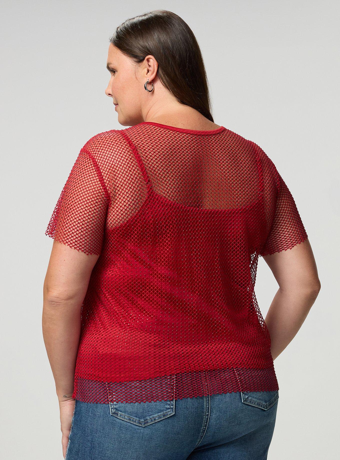 Bedazzled Mesh Boxy Crop Top, JESTER RED, alternate