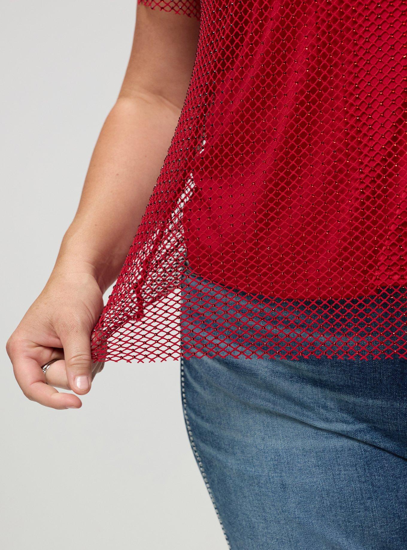 Bedazzled Mesh Boxy Crop Top, JESTER RED, alternate