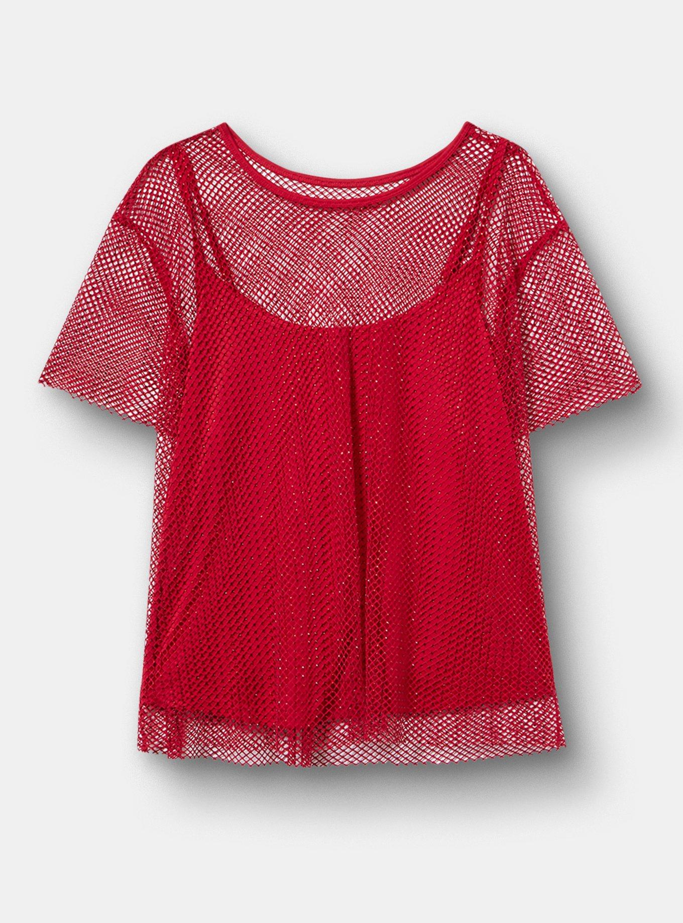 Bedazzled Mesh Boxy Crop Top, JESTER RED, flat