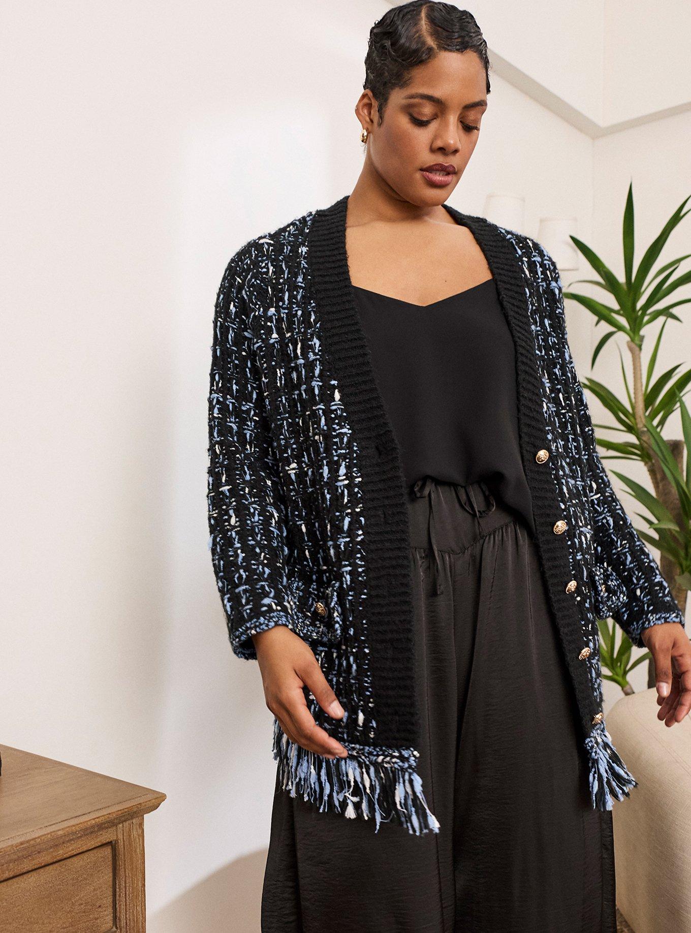 トップス AMERI TWEED FRINGE KNIT CARDIGAN TWEED FRINGE KNIT CARDIGAN