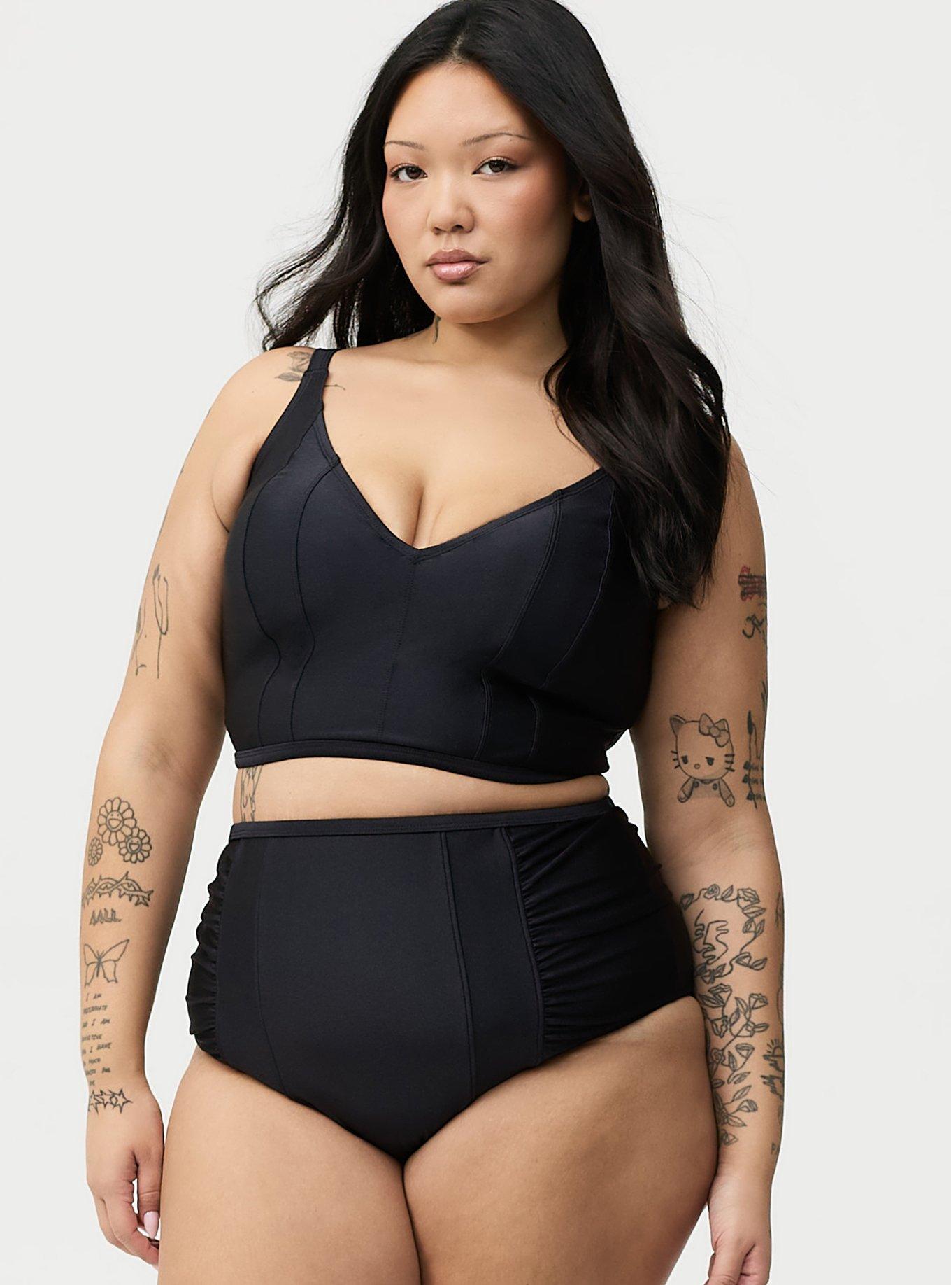 Wire-Free Corset Shine Midkini, BLACK SHINE SWIM, alternate