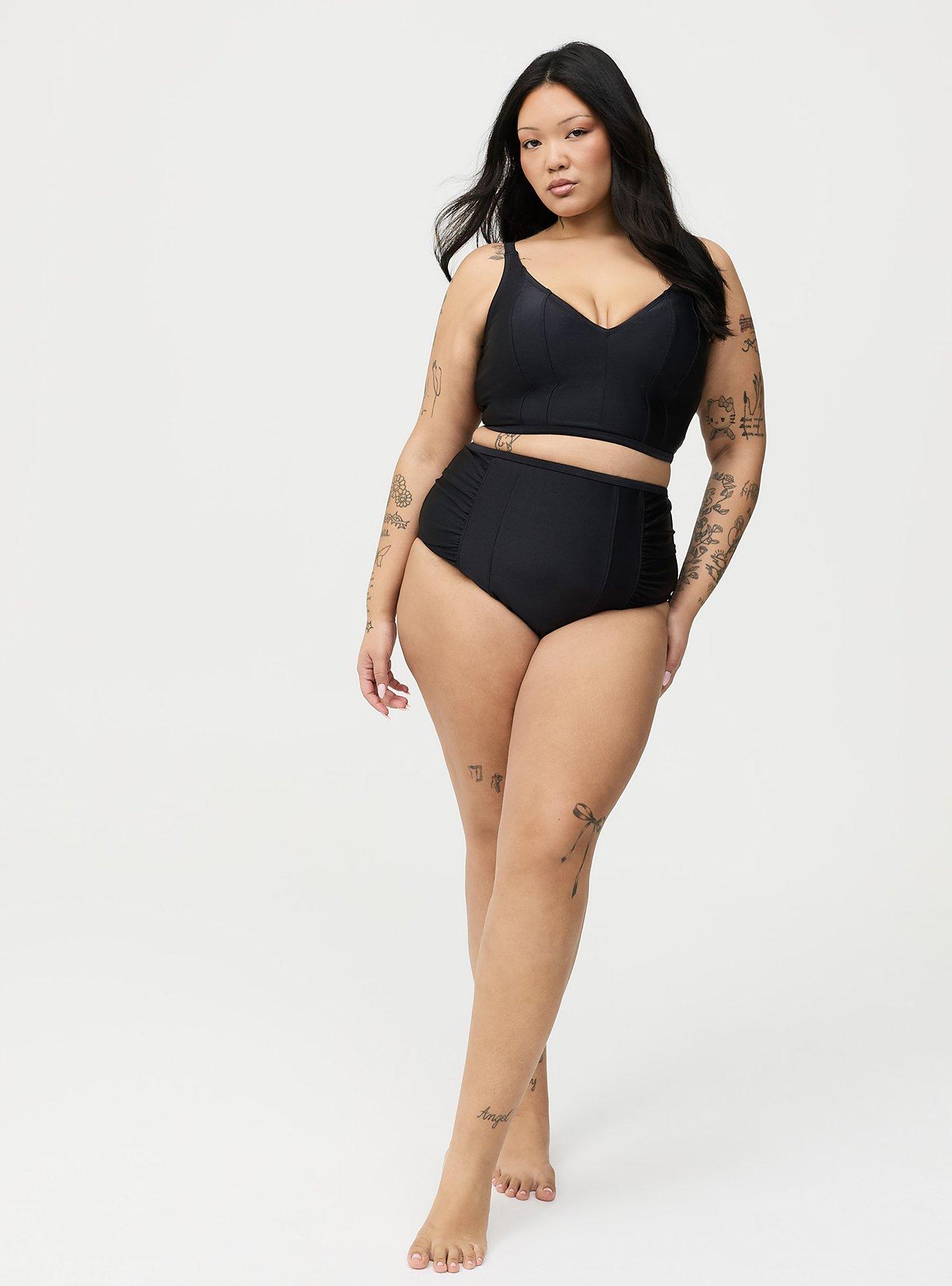 Wire-Free Corset Shine Midkini, BLACK SHINE SWIM, alternate