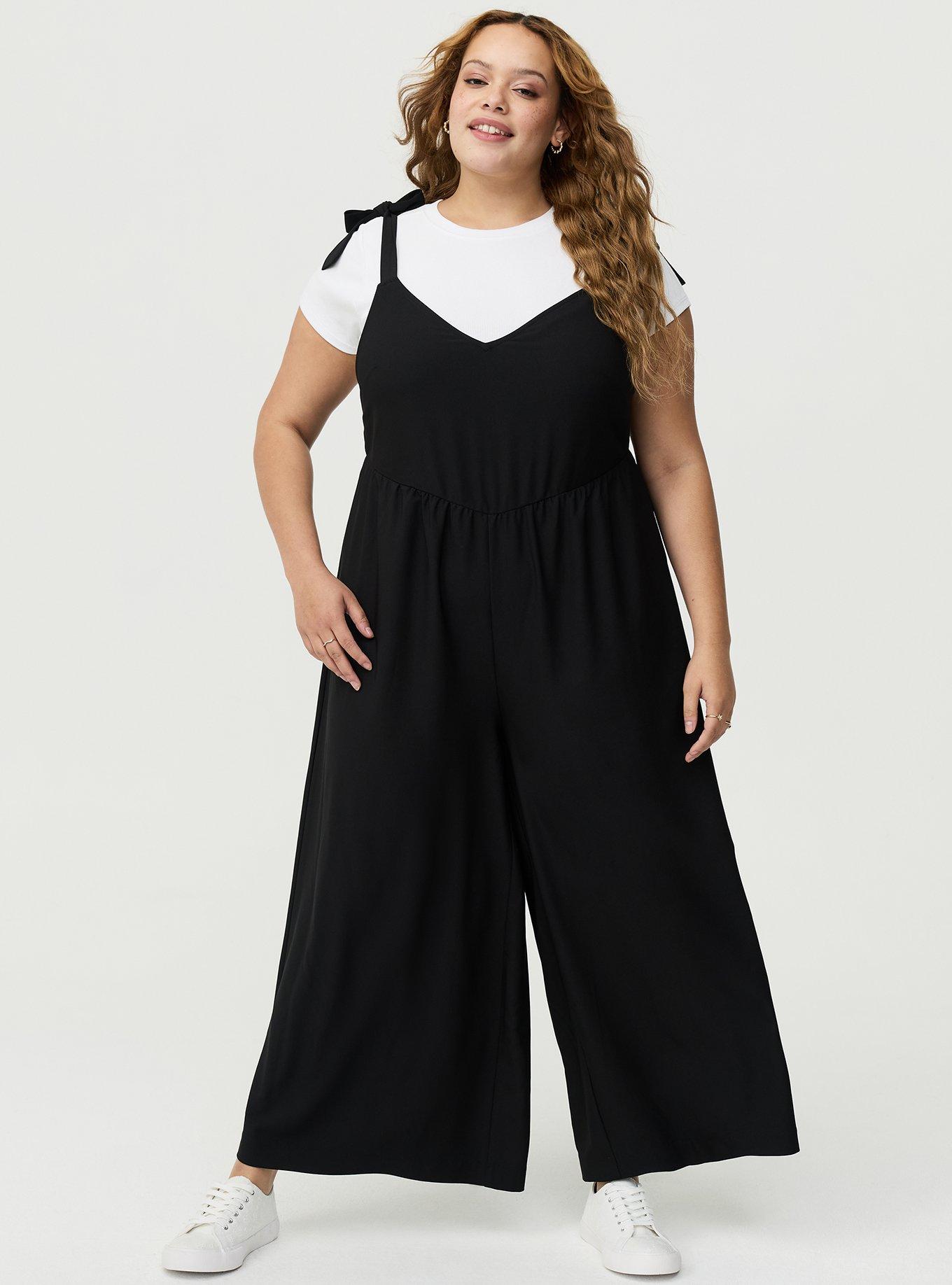 Plus Size Wide-leg Overall, DEEP BLACK, hi-res