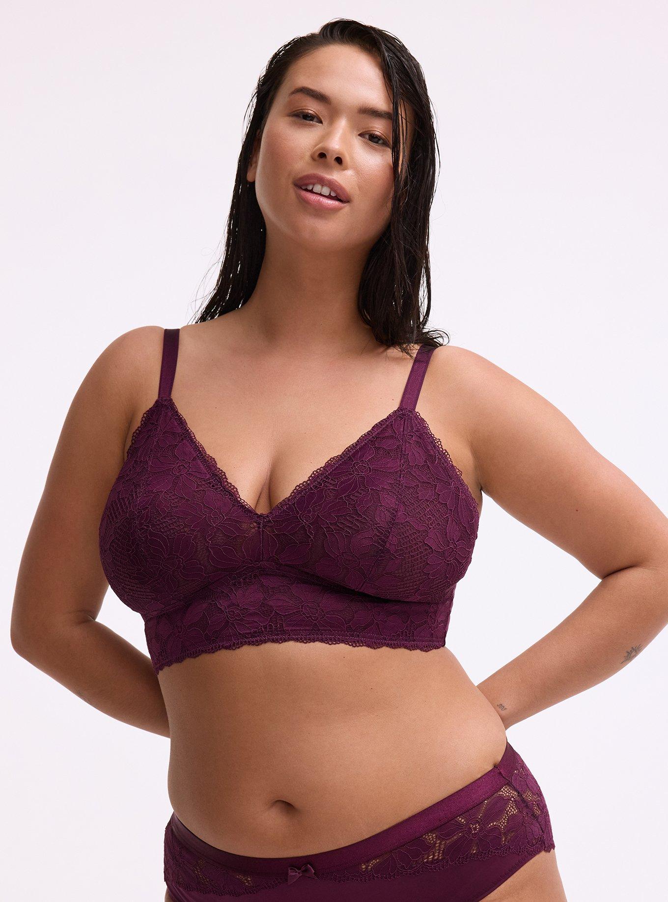 Ava Unlined Triangle Lace Bralette, POTENT PURPLE, hi-res