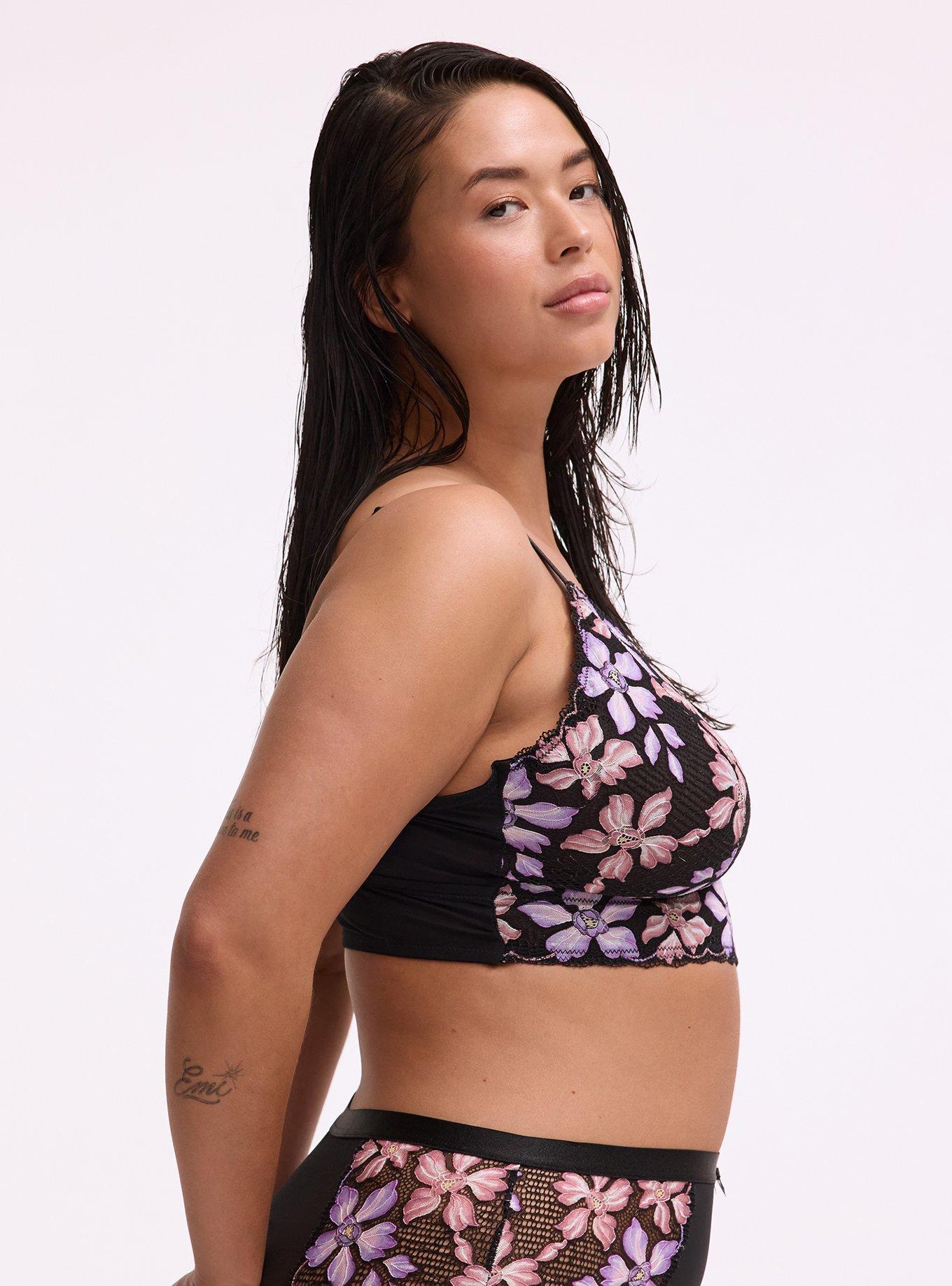 Ava Unlined Triangle Lace Bralette, ROMANTIC PASTEL FLORAL, alternate